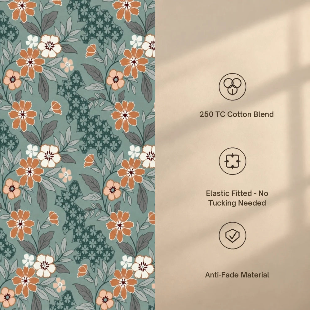 Flora Noir - Queen/Double - Fitted Bedsheet (76×72 inches)