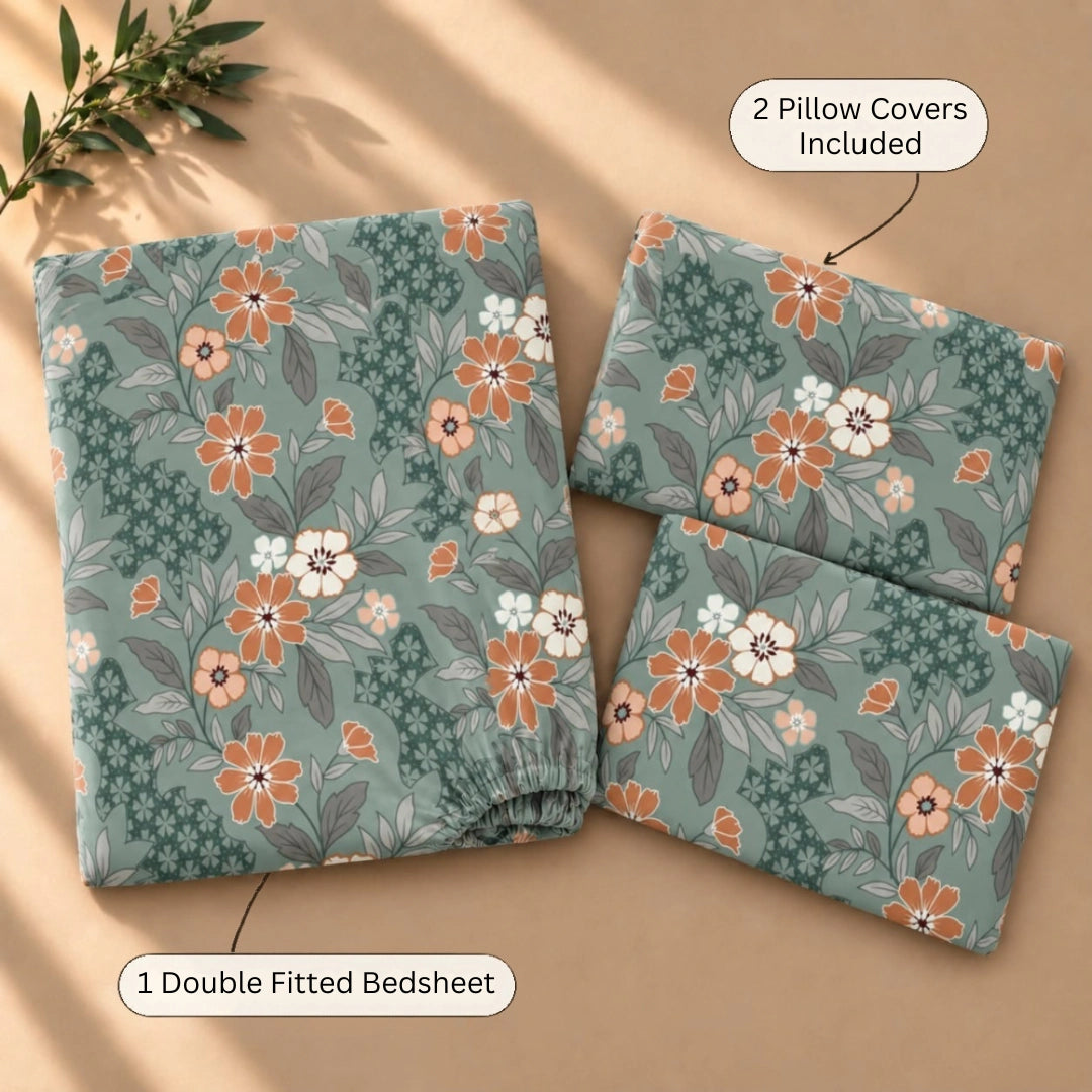 Flora Noir - Queen/Double - Fitted Bedsheet (76×72 inches)