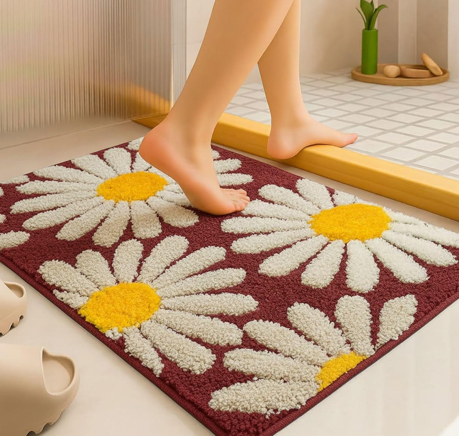 Flora Red - Anti-Slip Microfibre Doormat (40x60 cm) - Pack of 1