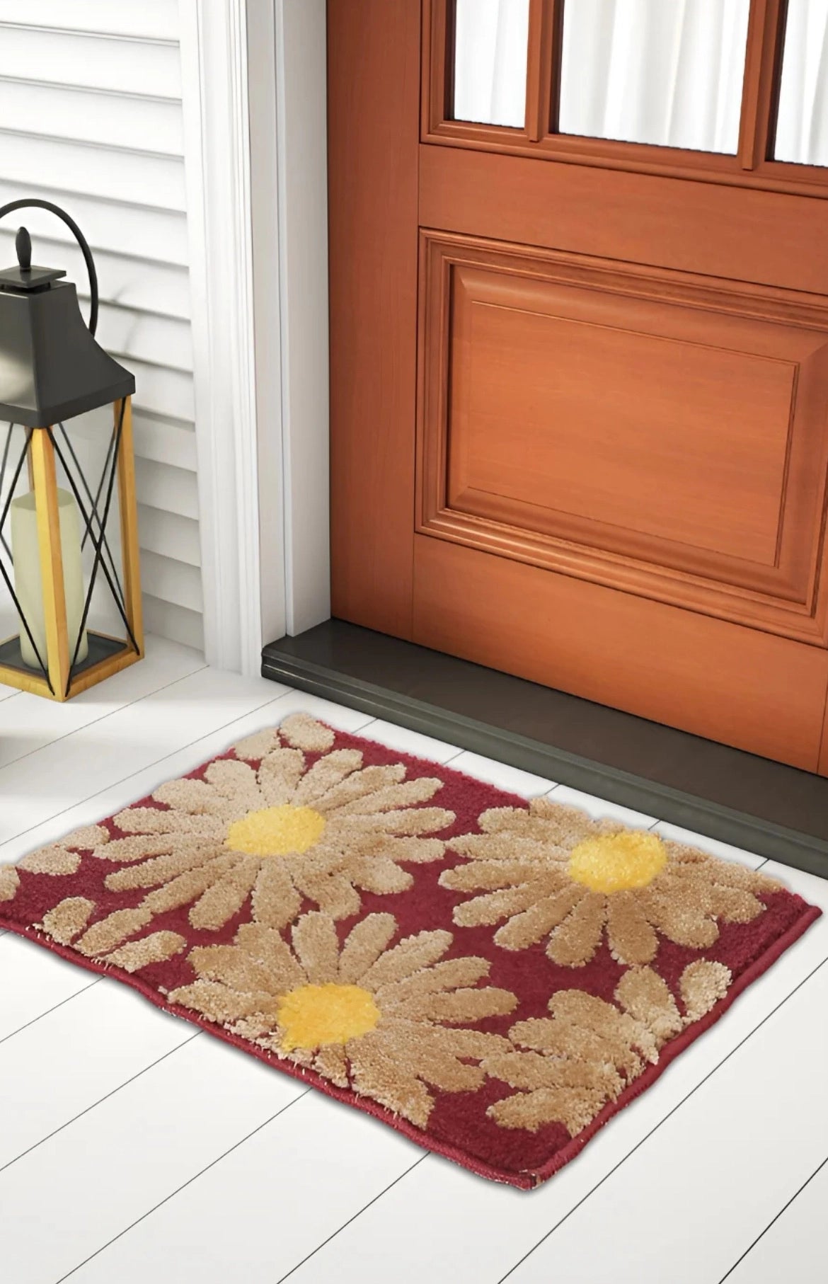 Flora Red - Anti-Slip Microfibre Doormat (40x60 cm) - Pack of 1