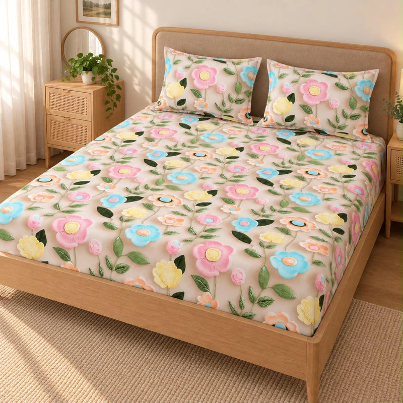 Floraire - King - 7D Design Fitted Bedsheet (78×72 inches)