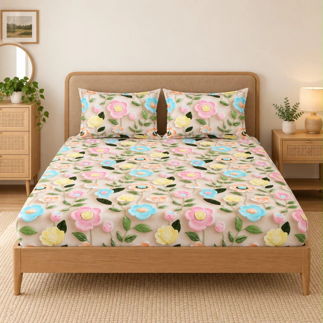 Floraire - King - 7D Design Fitted Bedsheet (78×72 inches)