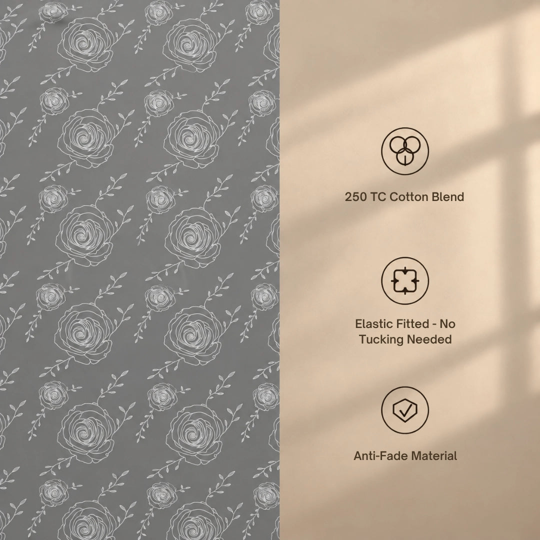 Floretta Grey - King - Fitted Bedsheet (78×72 inches)
