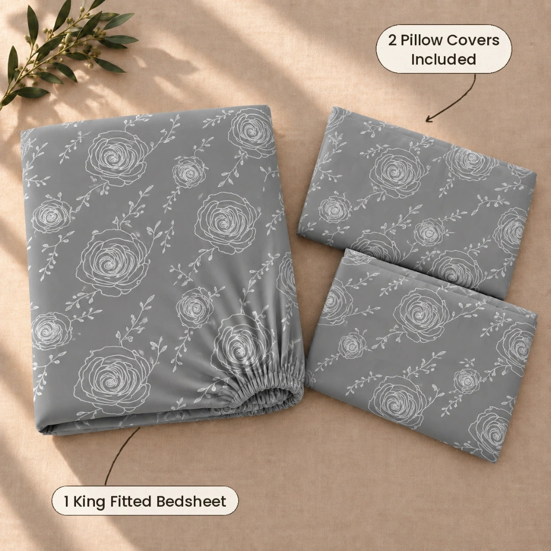 Floretta Grey - King - Fitted Bedsheet (78×72 inches)