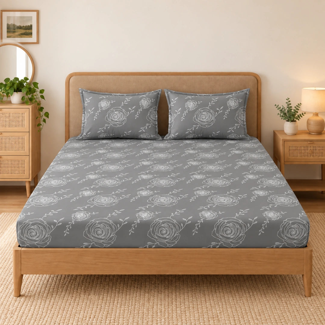 Floretta Grey - King - Fitted Bedsheet (78×72 inches)