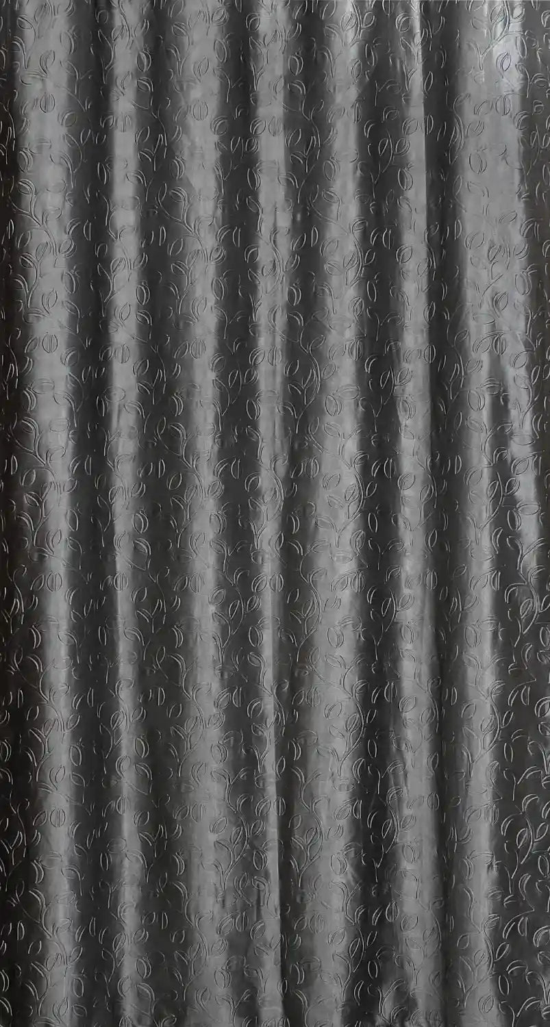 Grey Leaflet Polyester Curtains (Set of 3)