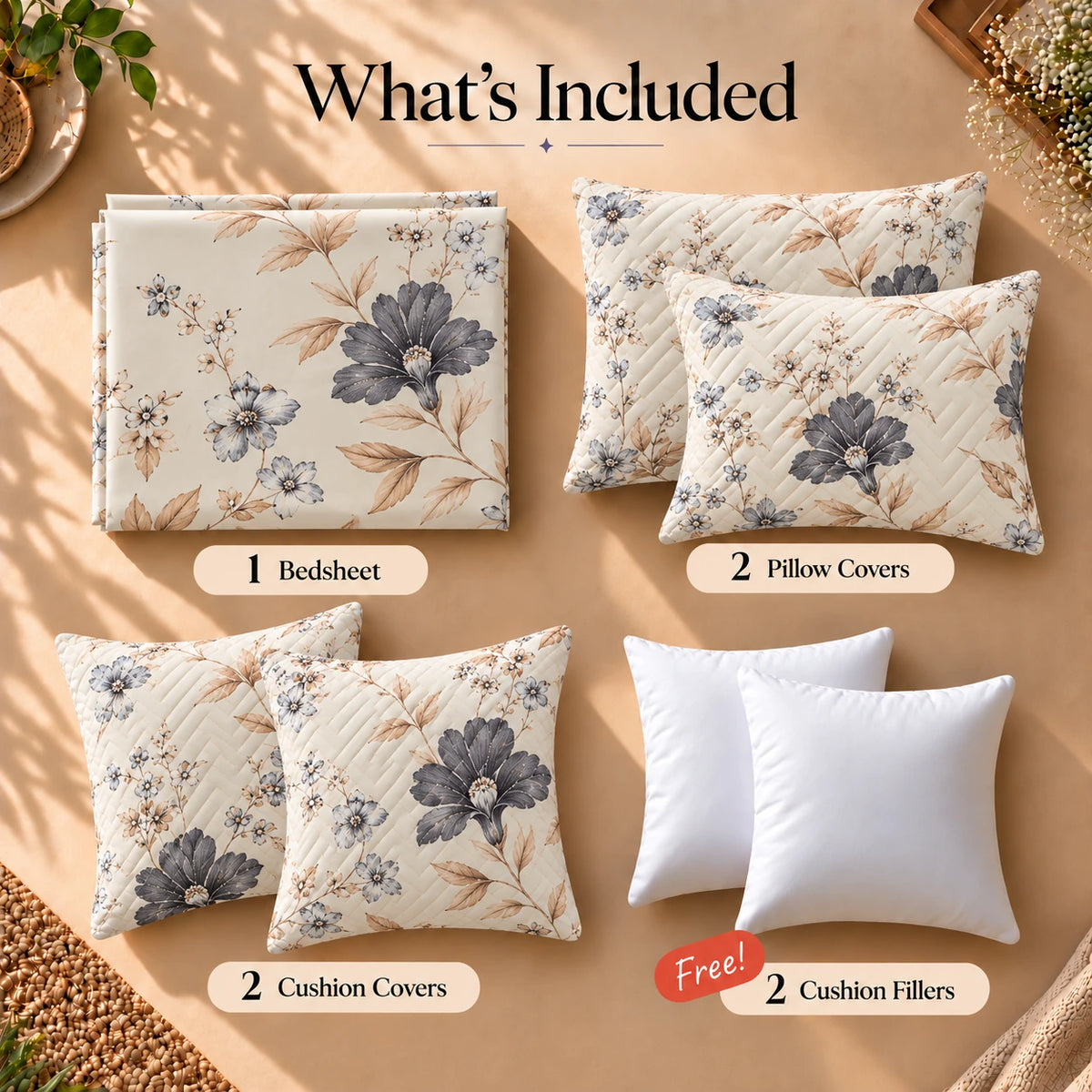 Haley - 5 Pieces - Quilted Bedding Set (90 x 90 inches)