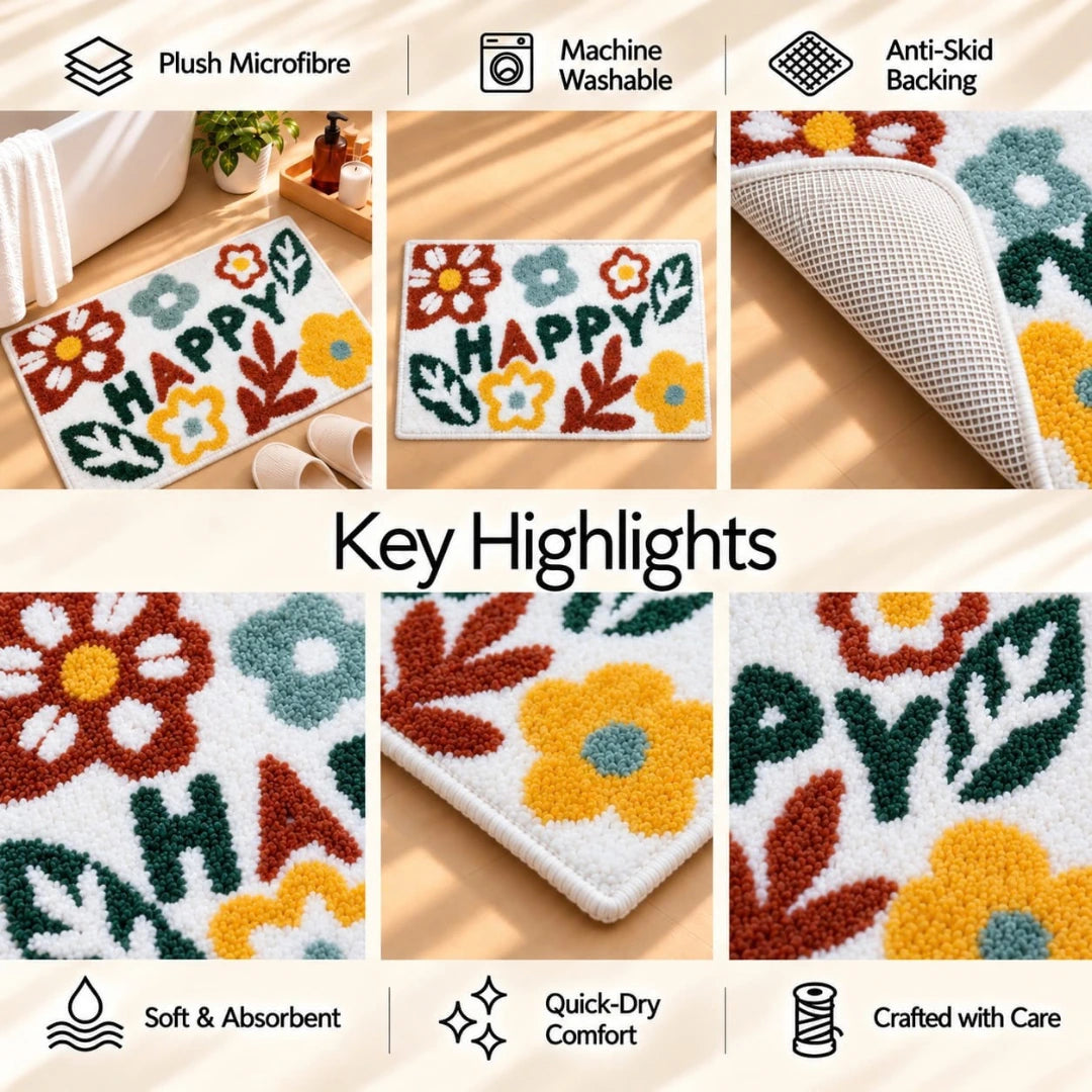 Happy - Anti-Slip Microfibre Doormat (40x60 cm) - Pack of 1
