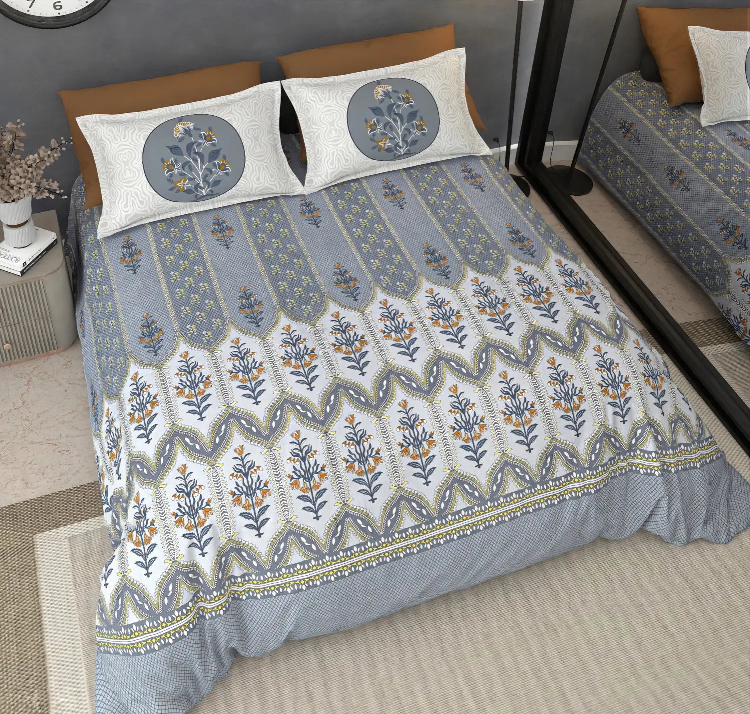 Heritage Mist - King - 100% Pure Cotton Bedsheet (108×108 inches)