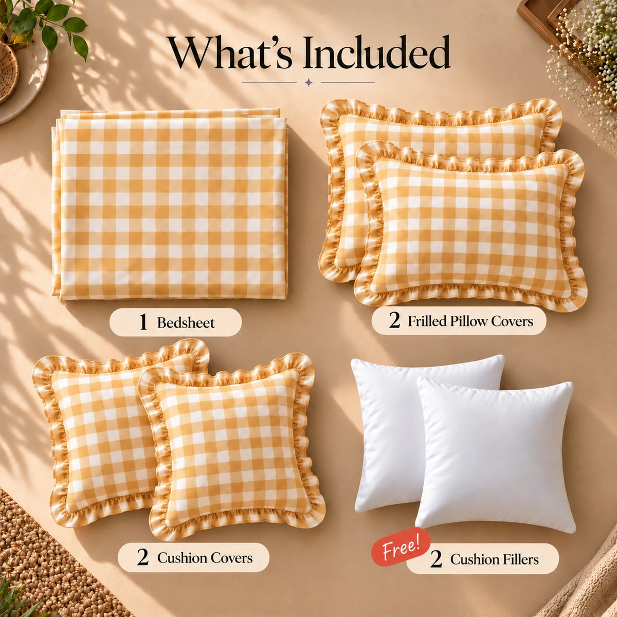 Juliette Dessert - 5 Pieces - Ruffle Frill Bedding Set (90 x 100 inches)