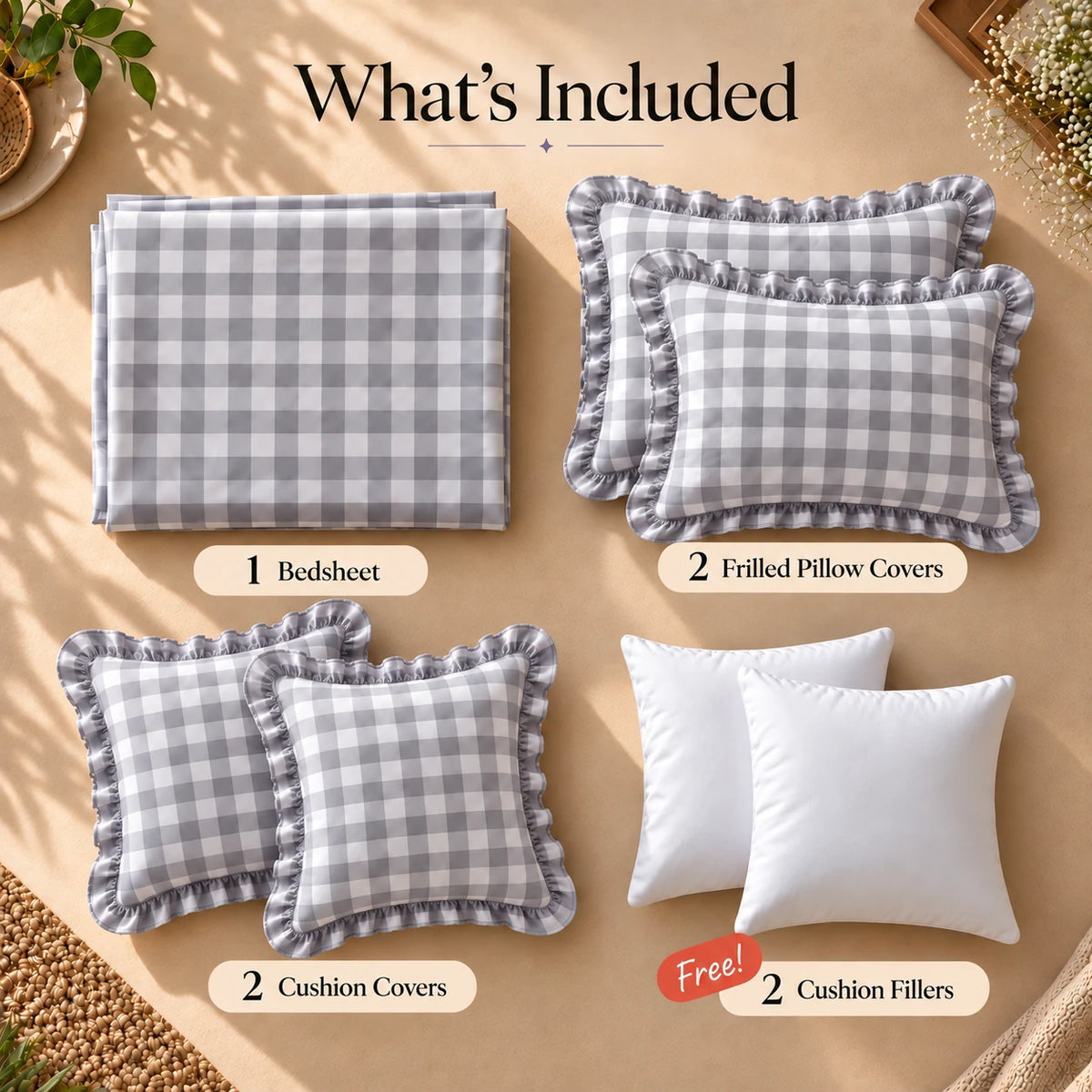 Juliette Haze - 5 Pieces - Ruffle Frill Bedding Set (90 x 100 inches)