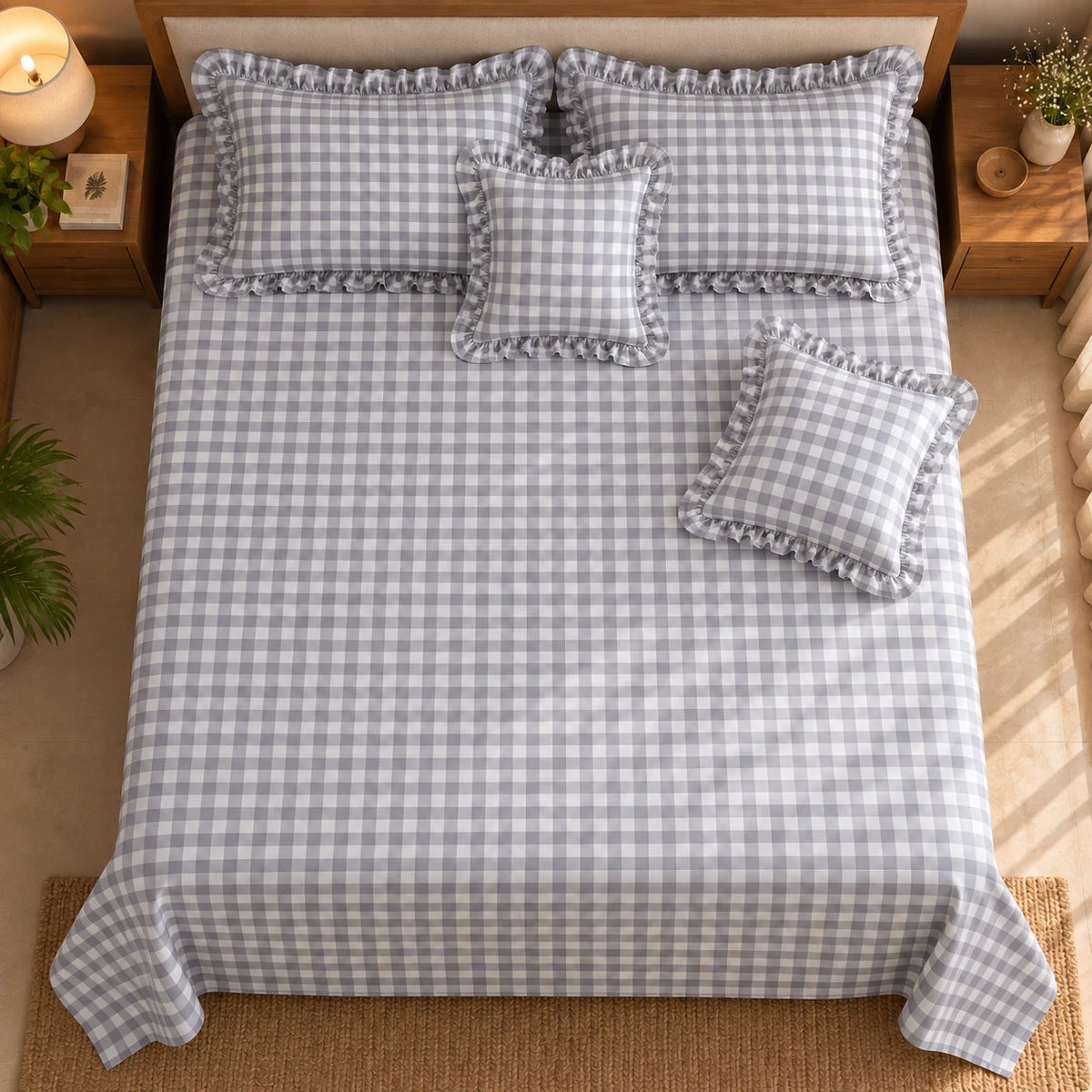 Juliette Haze - 5 Pieces - Ruffle Frill Bedding Set (90 x 100 inches)