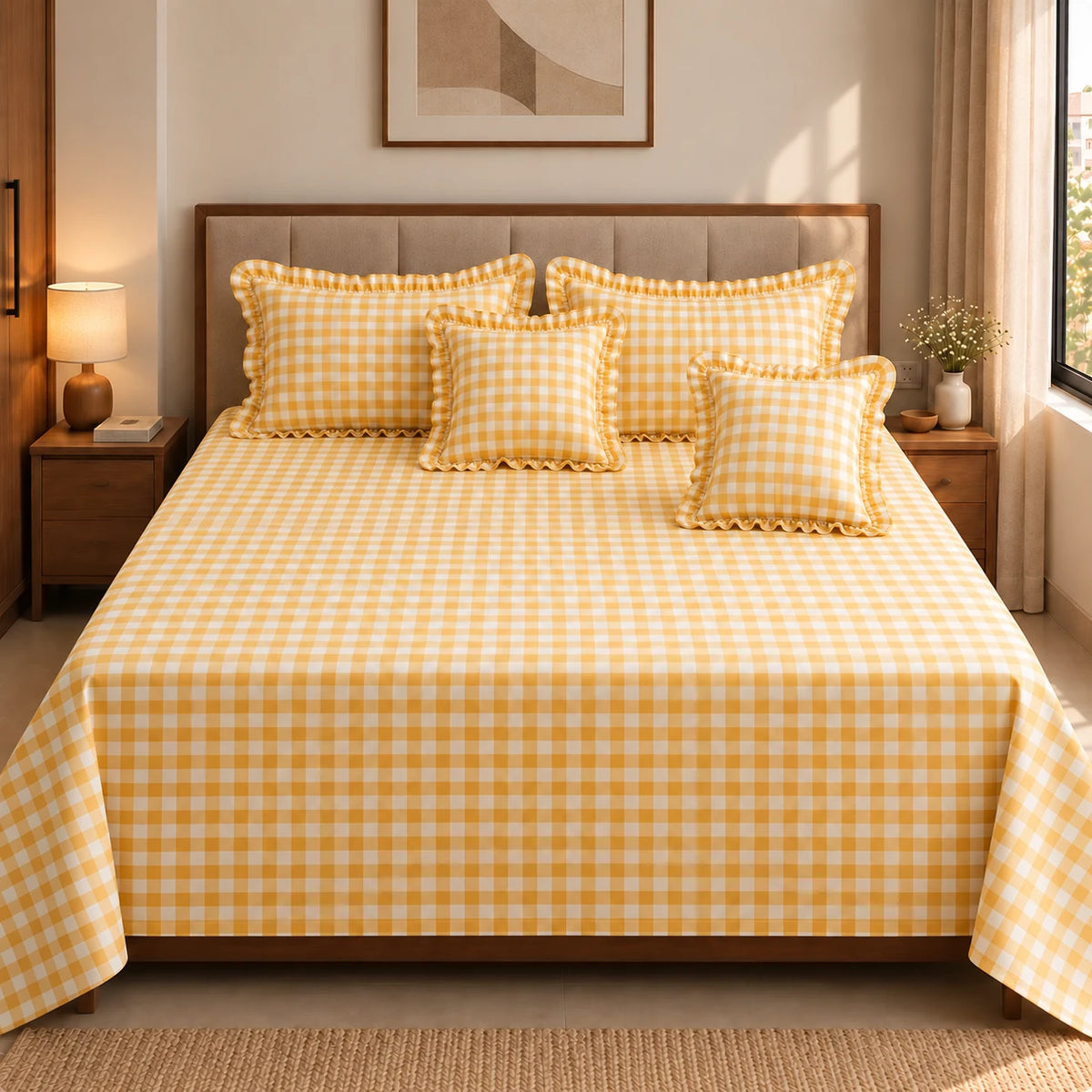 Juliette Marigold - 5 Pieces - Ruffle Frill Bedding Set (90 x 100 inches)