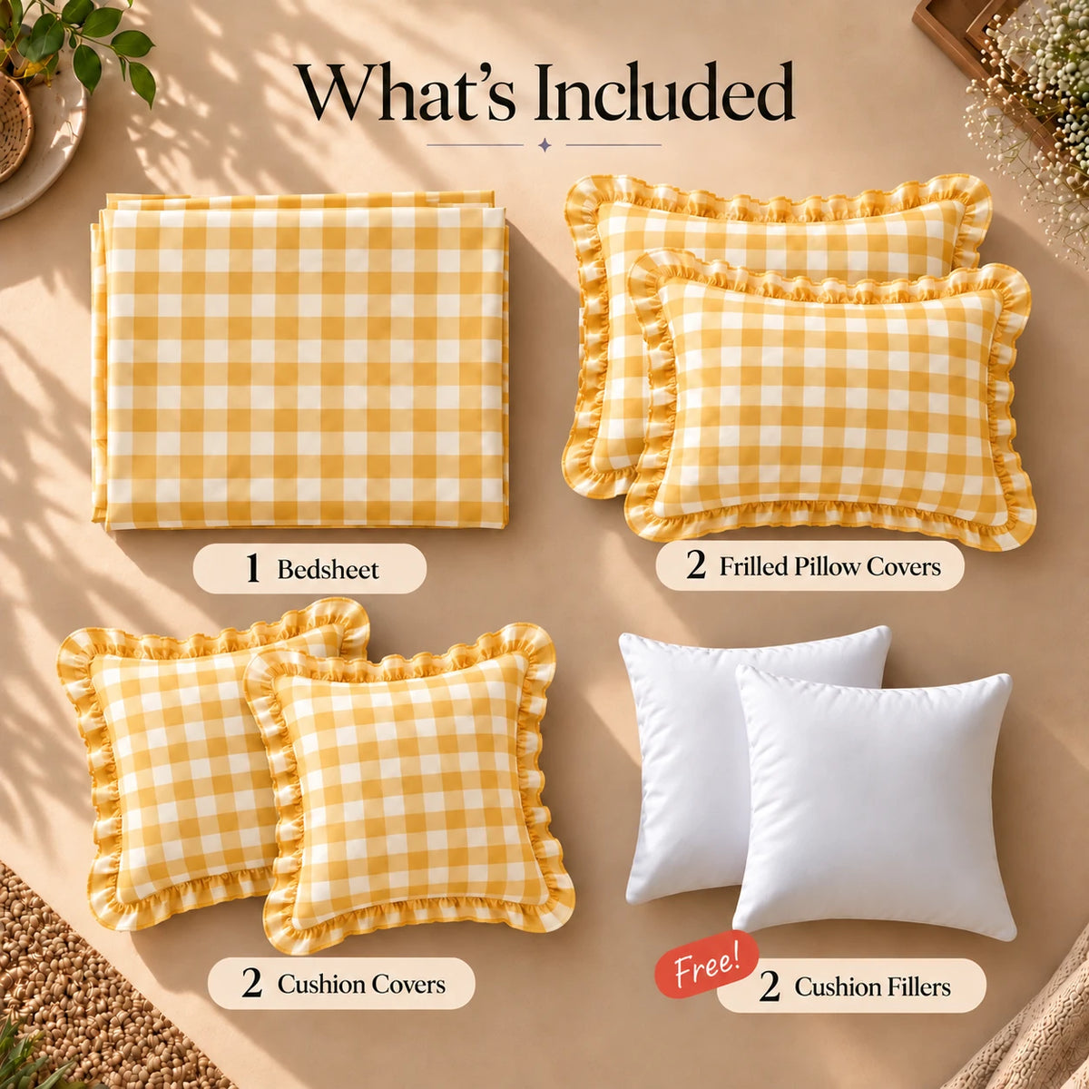 Juliette Marigold - 5 Pieces - Ruffle Frill Bedding Set (90 x 100 inches)