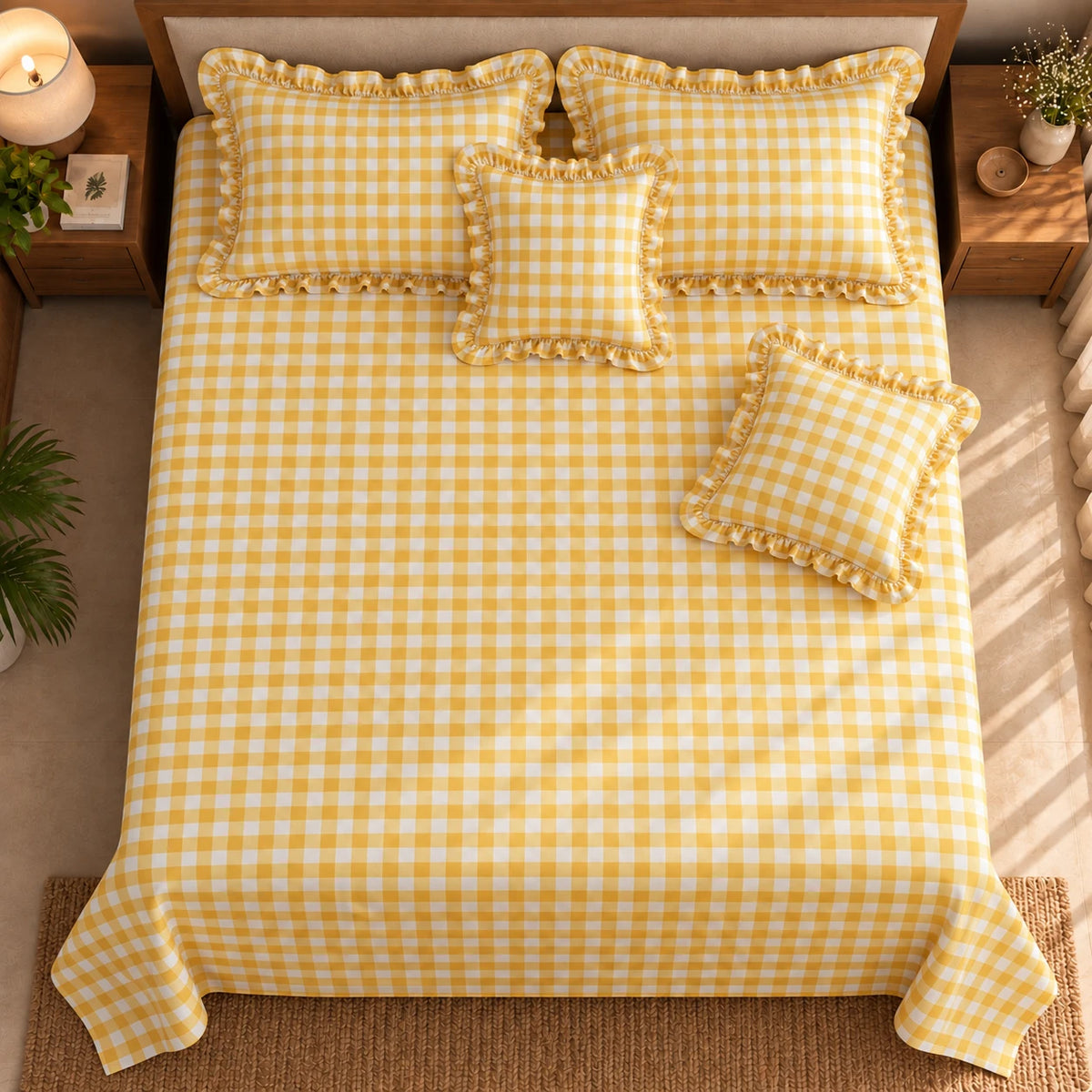 Juliette Marigold - 5 Pieces - Ruffle Frill Bedding Set (90 x 100 inches)