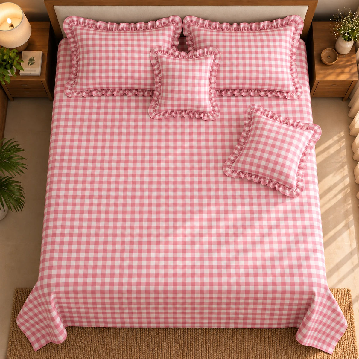 Juliette Rose - 5 Pieces - Ruffle Frill Bedding Set (90 x 100 inches)