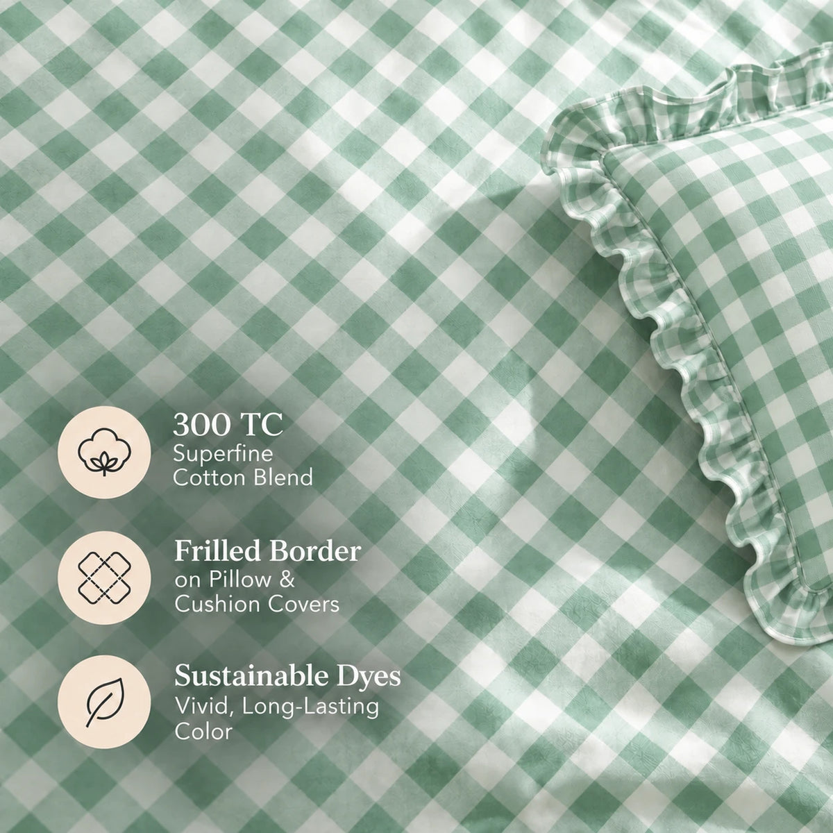 Juliette Sage - 5 Pieces - Ruffle Frill Bedding Set (90 x 100 inches)