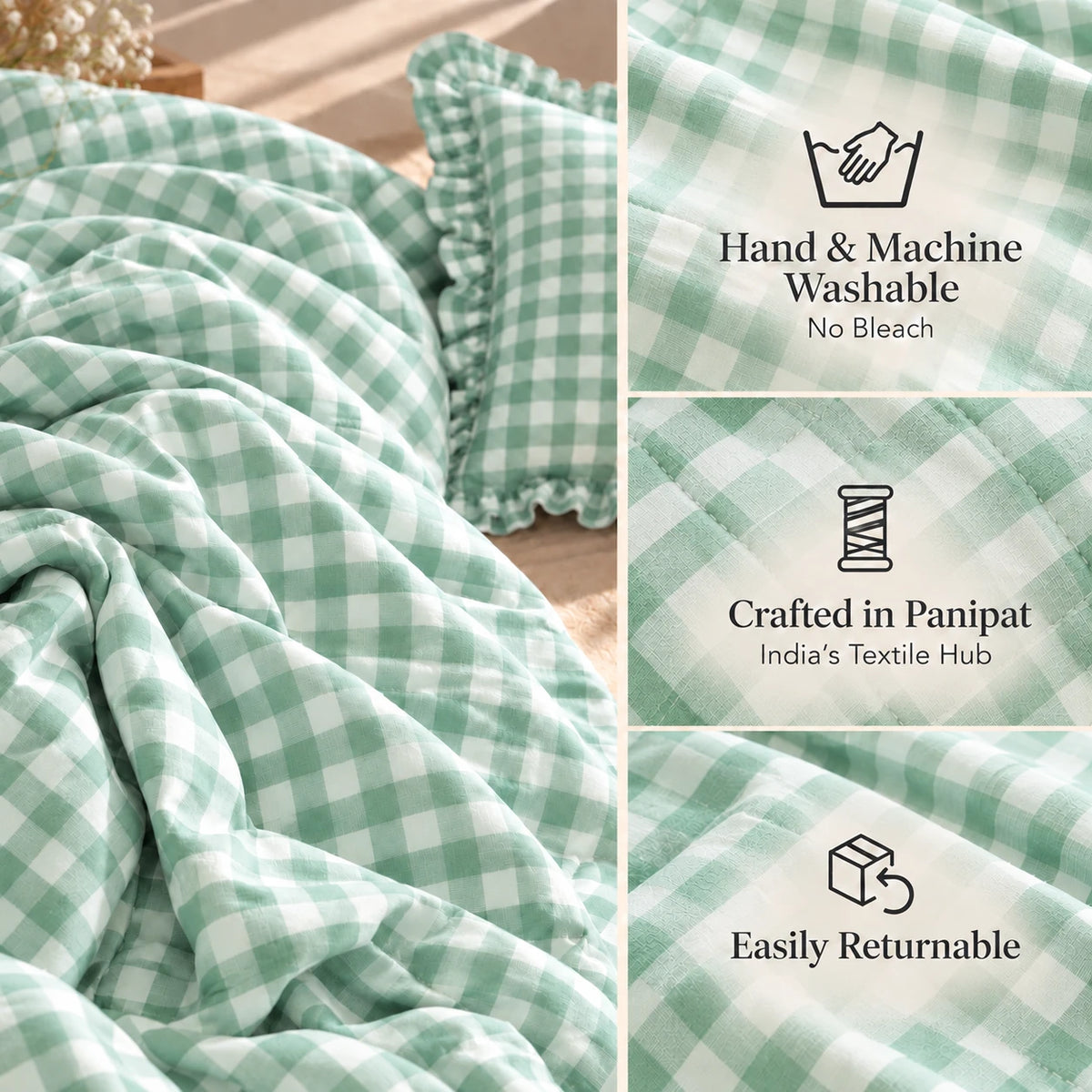Juliette Sage - 5 Pieces - Ruffle Frill Bedding Set (90 x 100 inches)
