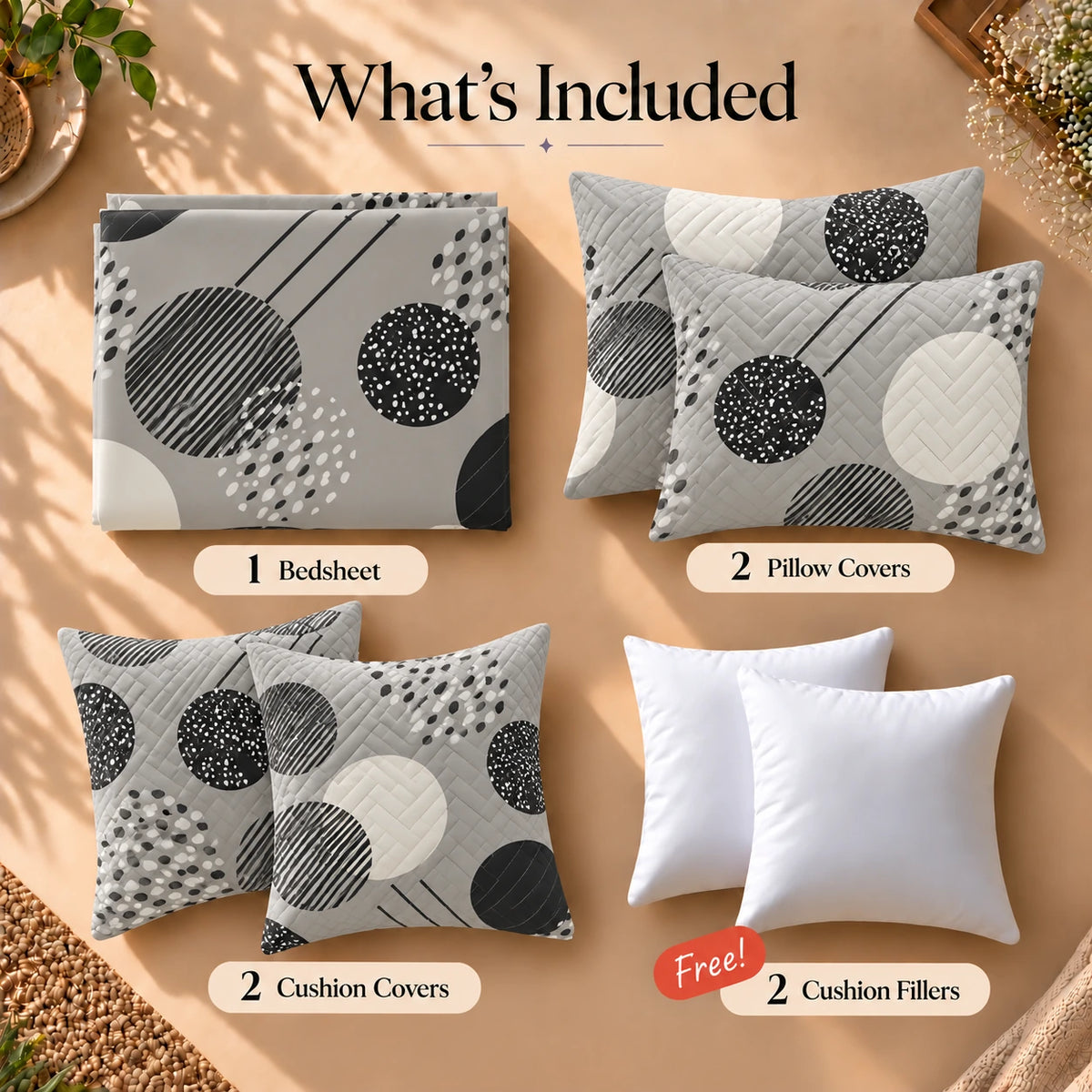 Luna - 5 Pieces - Quilted Bedding Set (90 x 90 inches)