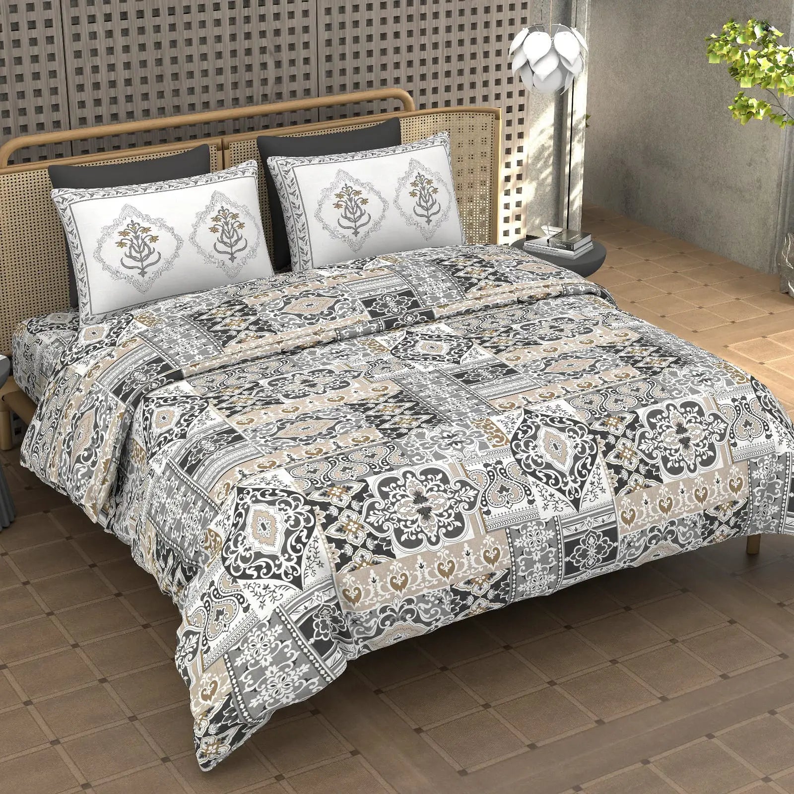 Majesty Grey - King - 100% Pure Cotton Bedsheet (108×108 inches)