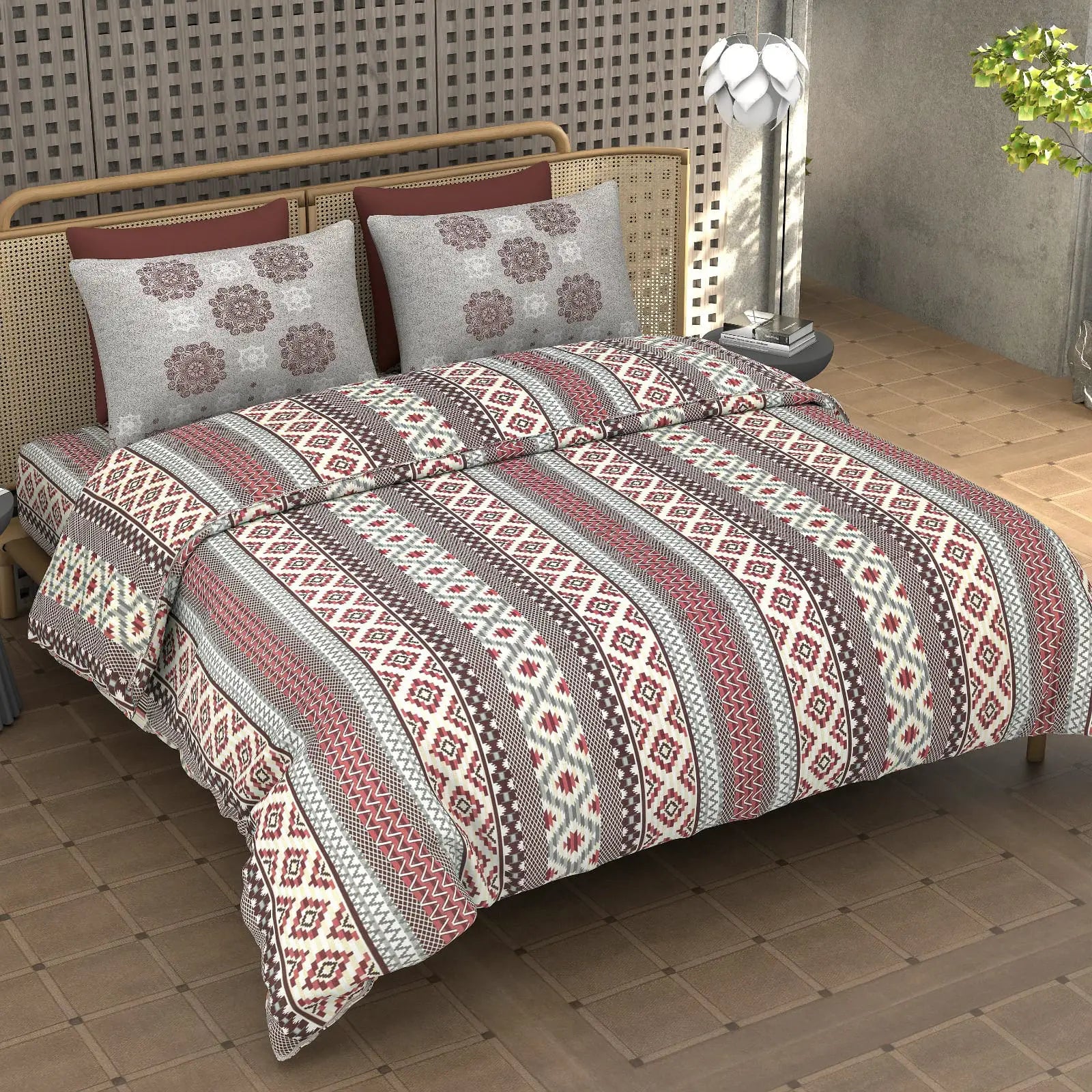 Mirage Crimson - King - 100% Pure Cotton Bedsheet (108×108 inches)