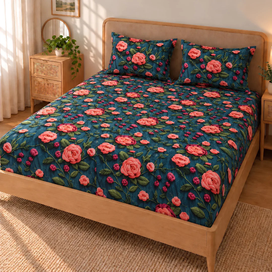 Moonflower - King - 7D Design Fitted Bedsheet (78×72 inches)