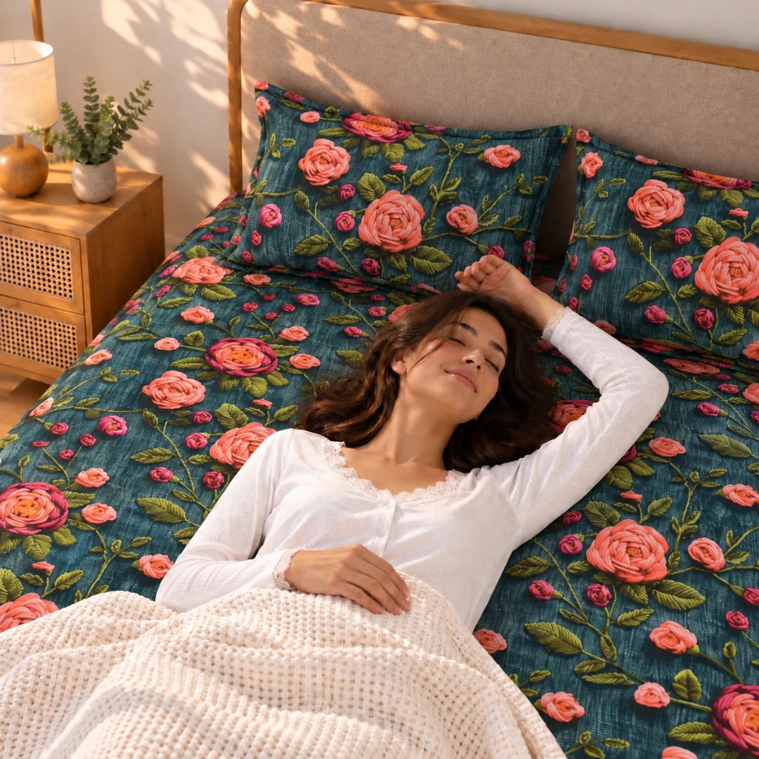 Moonflower - King - 7D Design Fitted Bedsheet (78×72 inches)