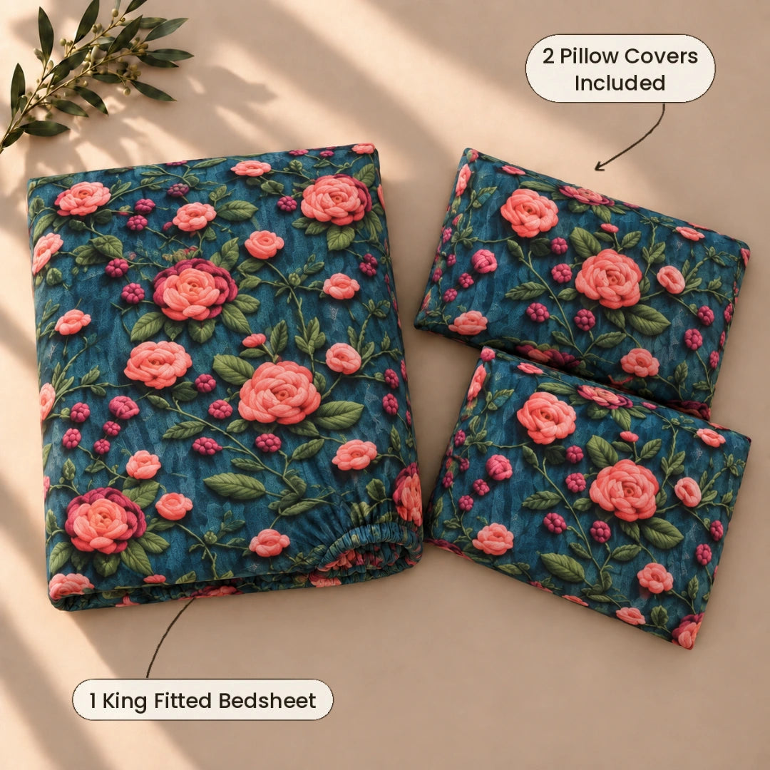 Moonflower - King - 7D Design Fitted Bedsheet (78×72 inches)