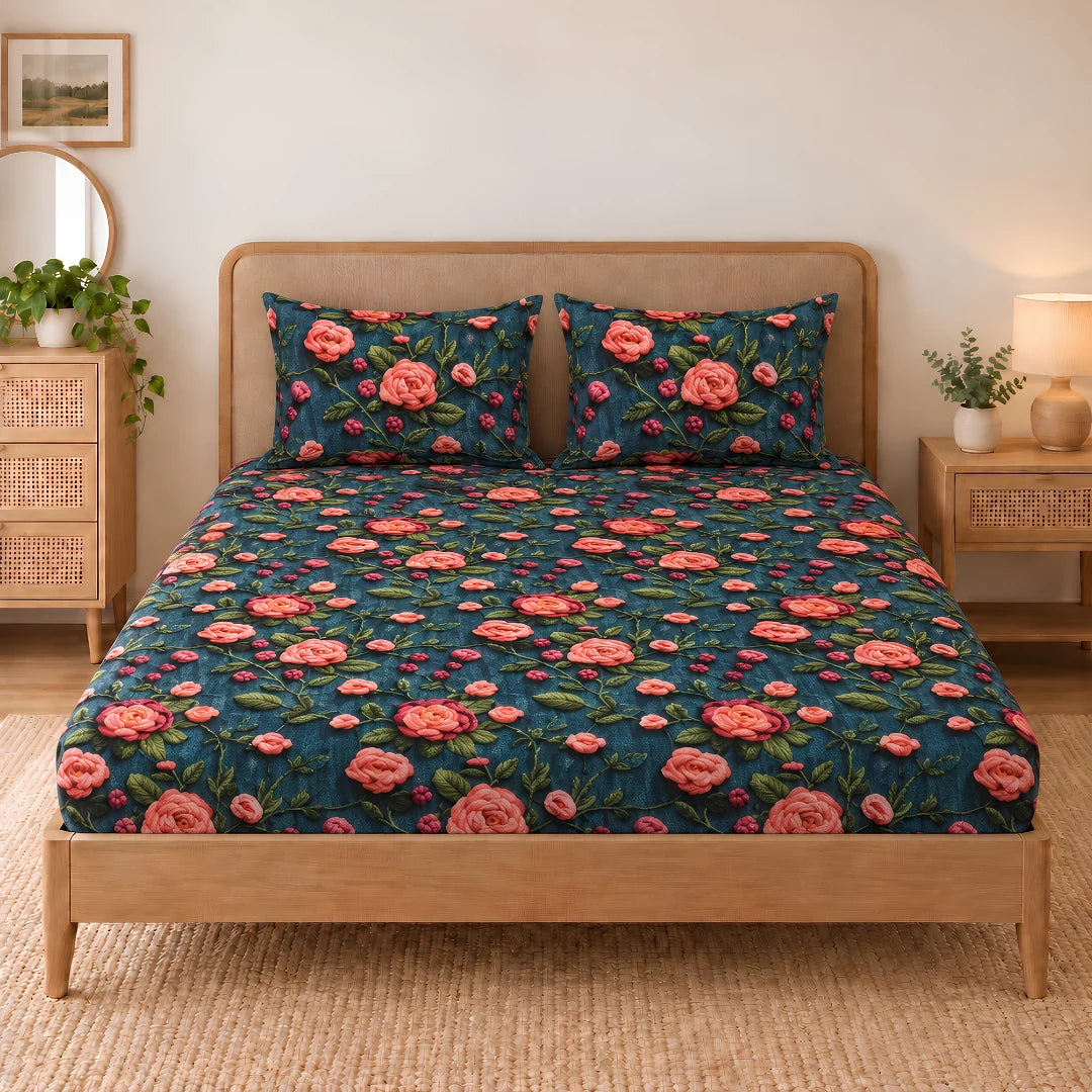 Moonflower - King - 7D Design Fitted Bedsheet (78×72 inches)