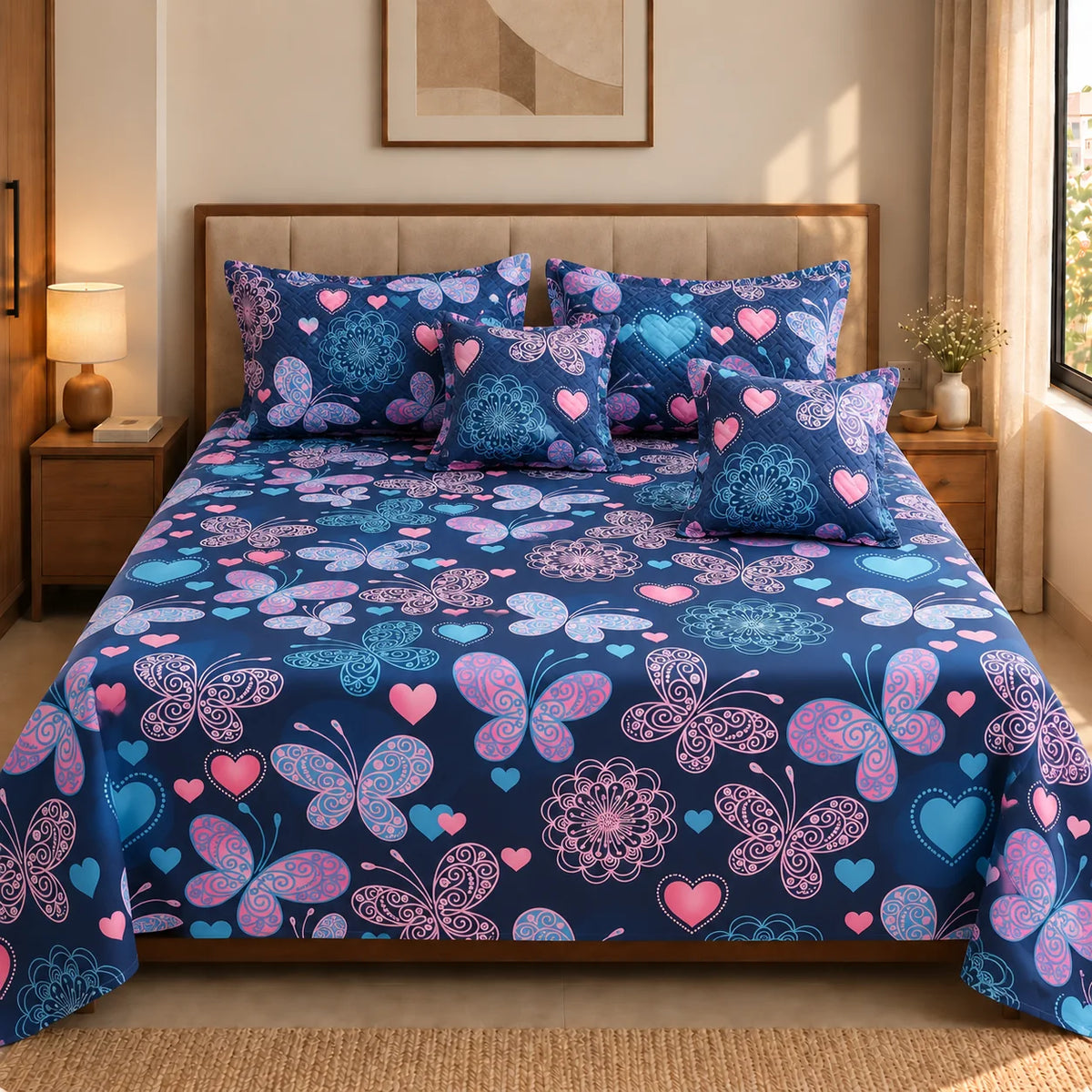 Mystic - 5 Pieces - Quilted Bedding Set (90 x 90 inches)