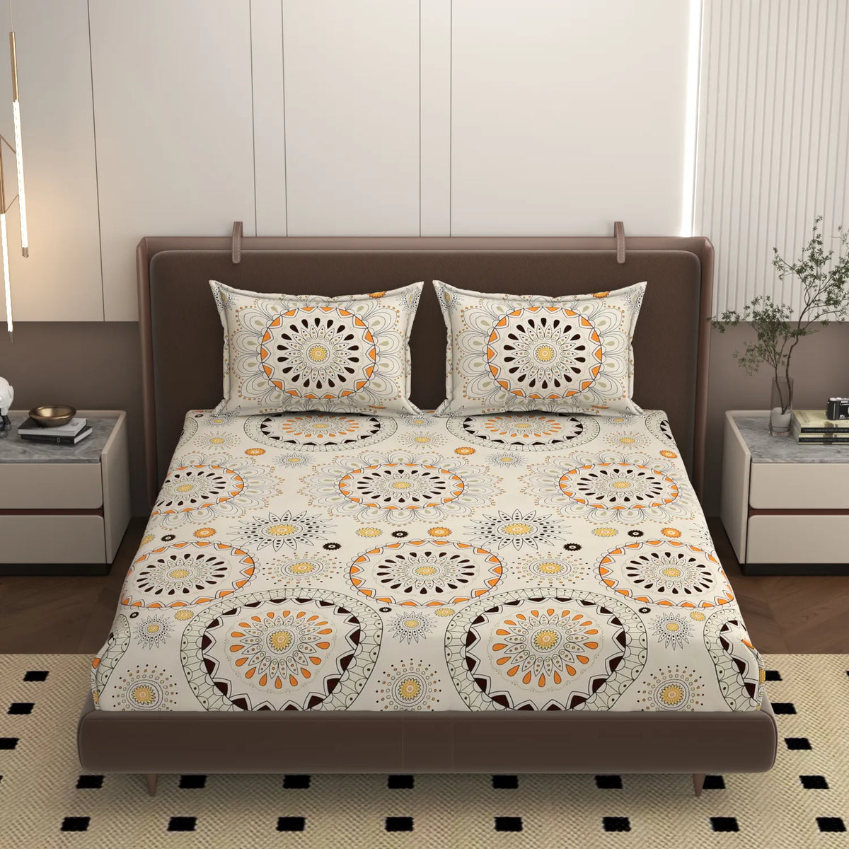 Centra Double Fitted Bedsheet – Pure Cotton (76×72 inches) | Homio