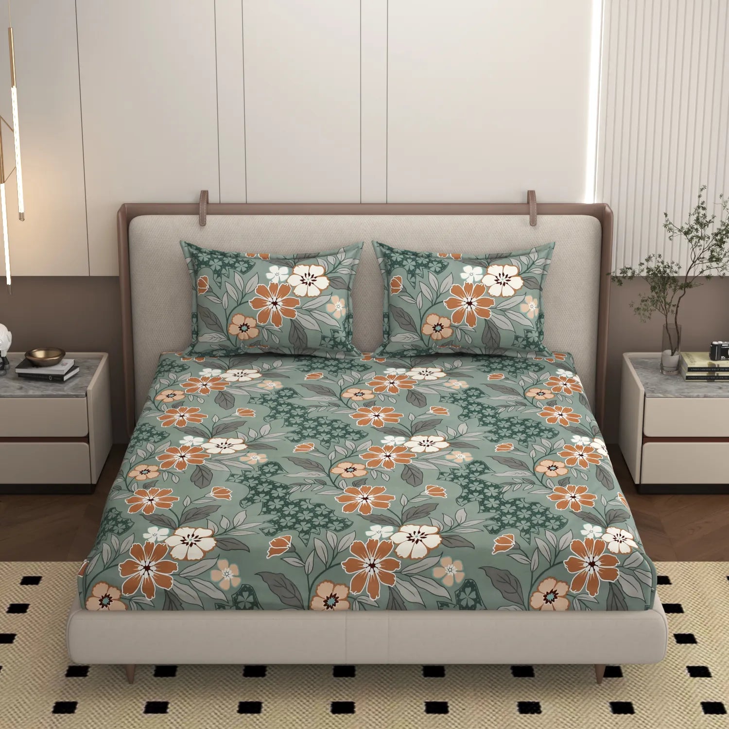 Flora Noir - Queen/Double - Fitted Bedsheet (76×72 inches)