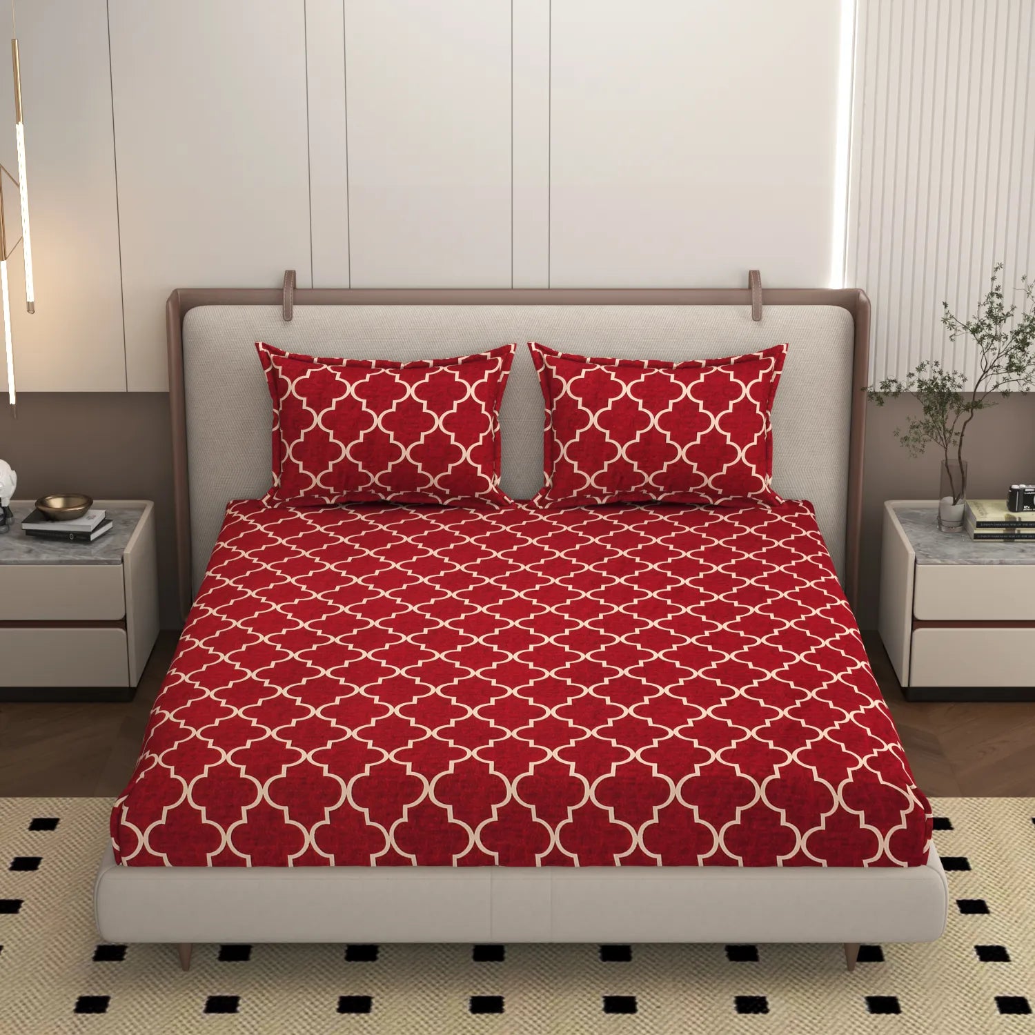Quatrefoil Red - Queen/Double - Fitted Bedsheet (76×72 inches)
