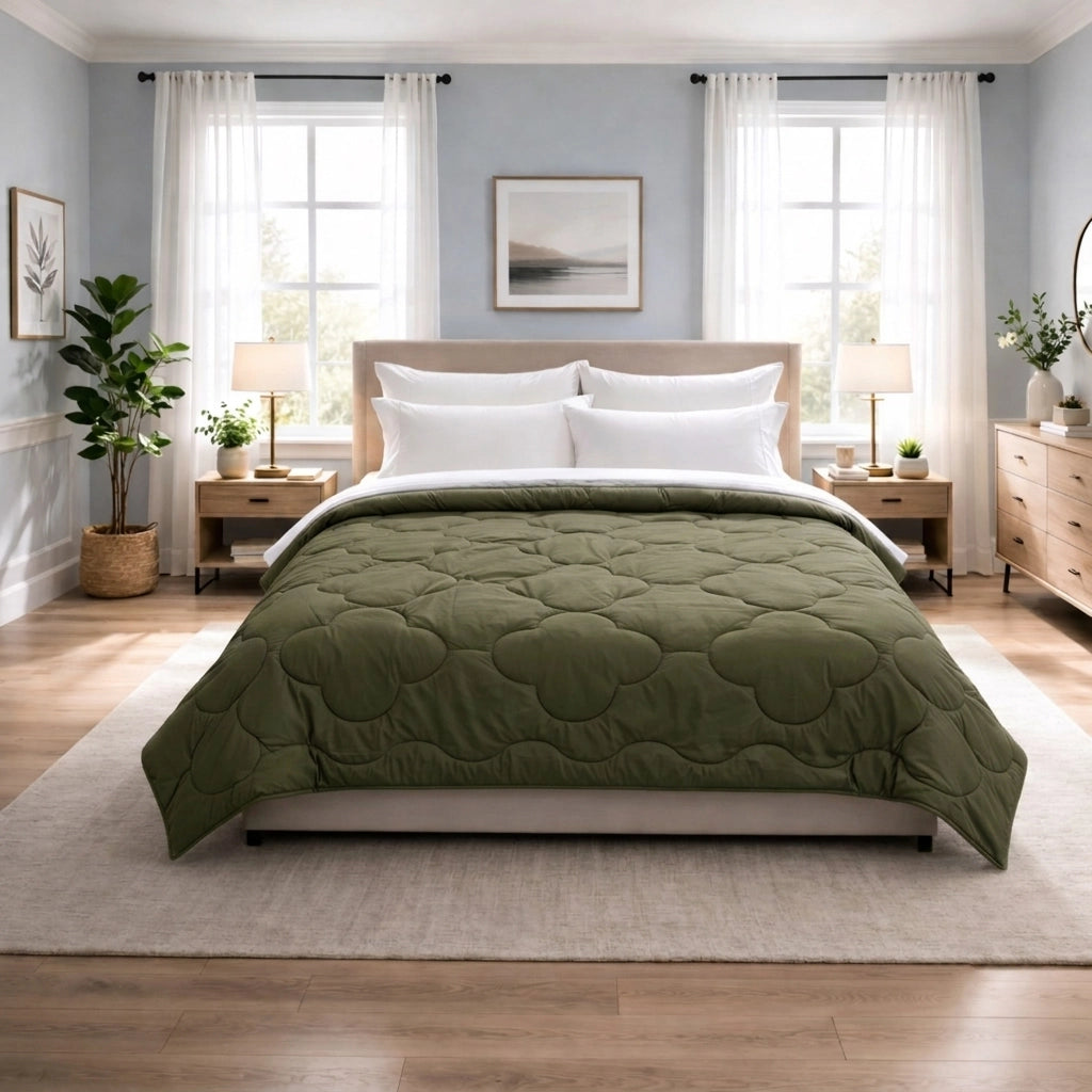 Reversible Double Bed Comforter - Olive & Sage (Clover)