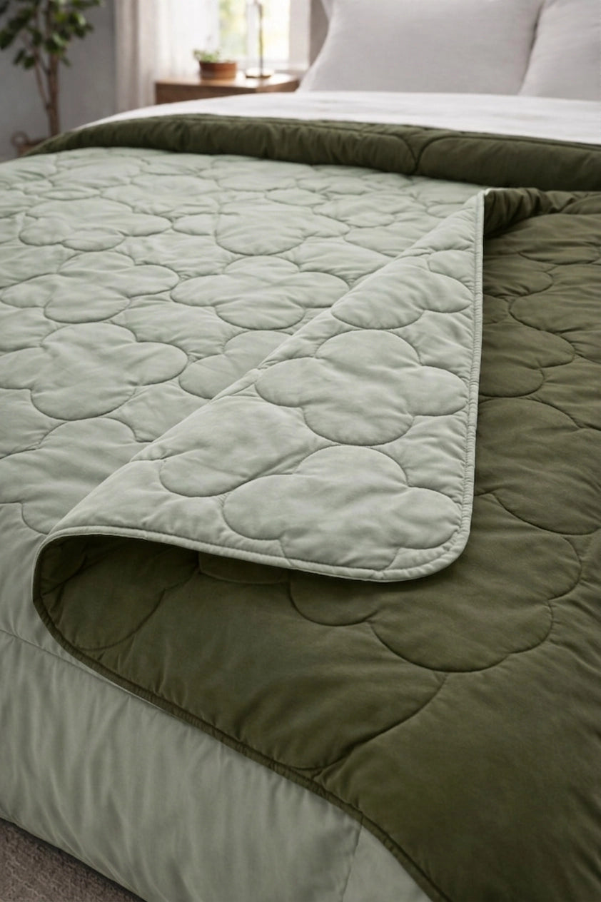 Reversible Double Bed Comforter - Olive & Sage (Clover)