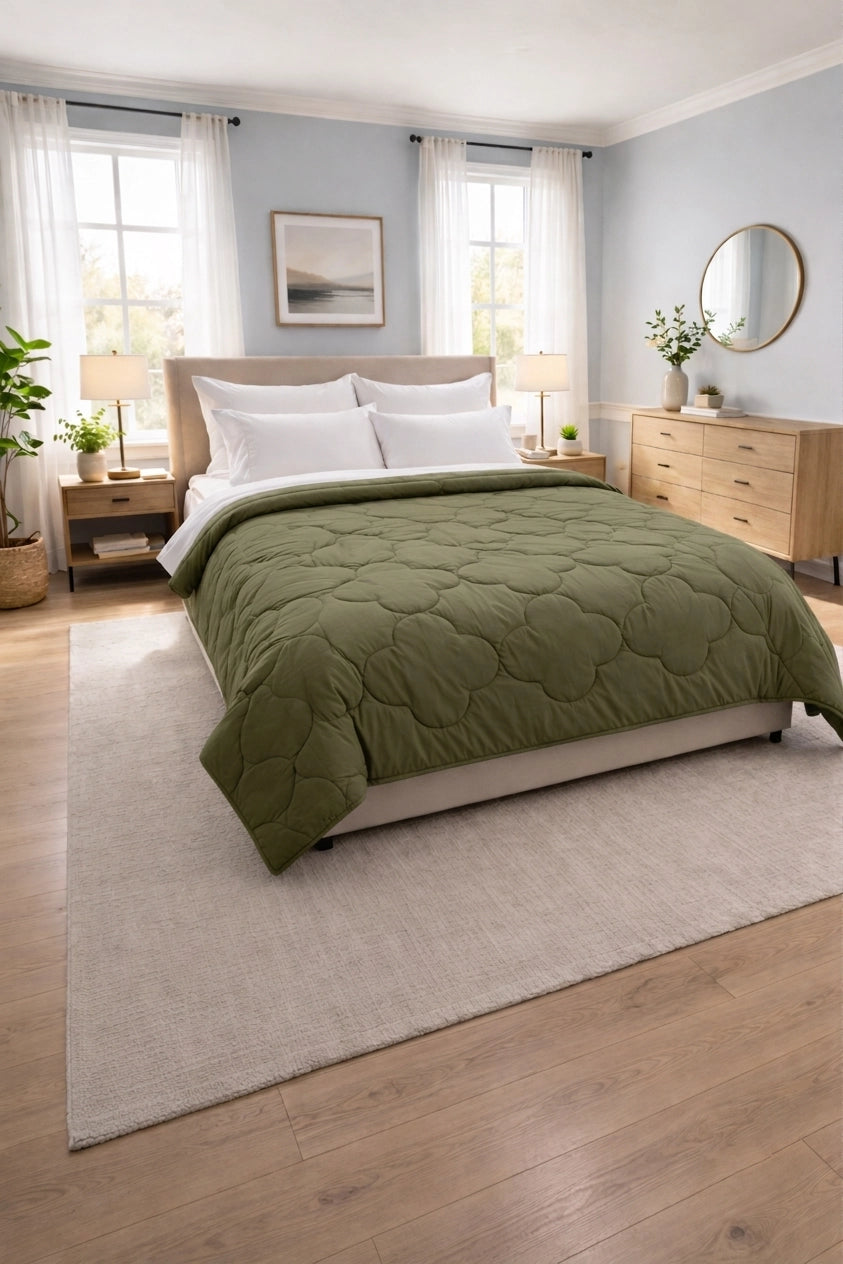 Reversible Double Bed Comforter - Olive & Sage (Clover)