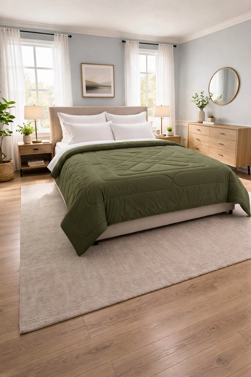 Reversible Double Bed Comforter - Olive & Sage (Diamond)