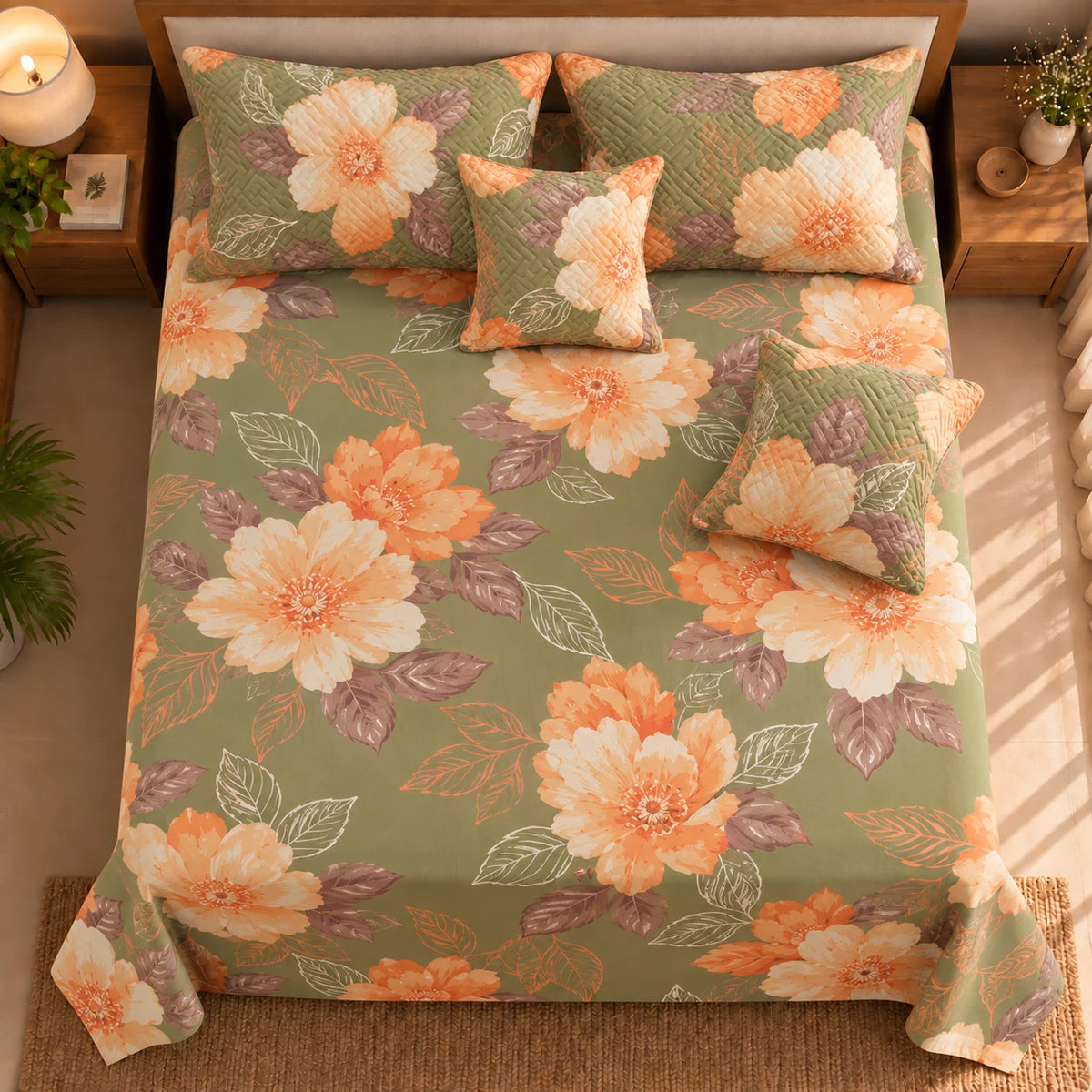 Olivia - 5 Pieces - Quilted Bedding Set (90 x 90 inches)