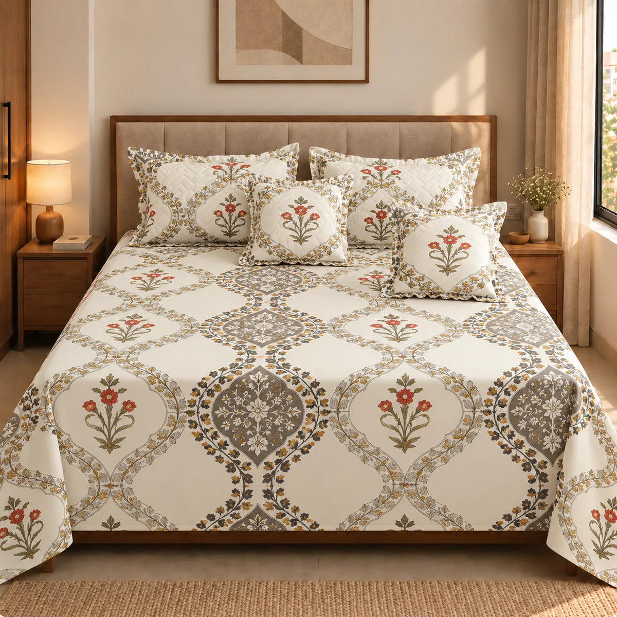 Porcelain - 5 Pieces - Quilted Bedding Set (90 x 90 inches)