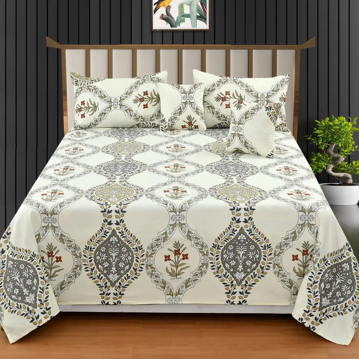 Porcelain - 5 Pieces - Quilted Bedding Set (90 x 90 inches)