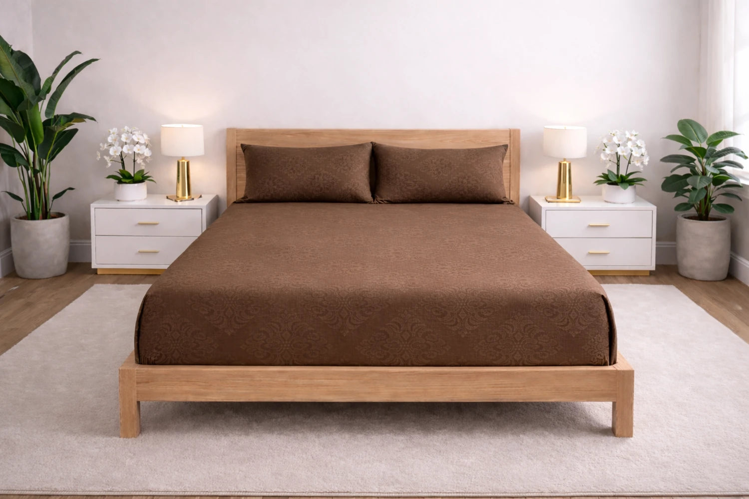 Regalia Coffee - Embossed Flat King Size Bedsheet (108×108 inches)