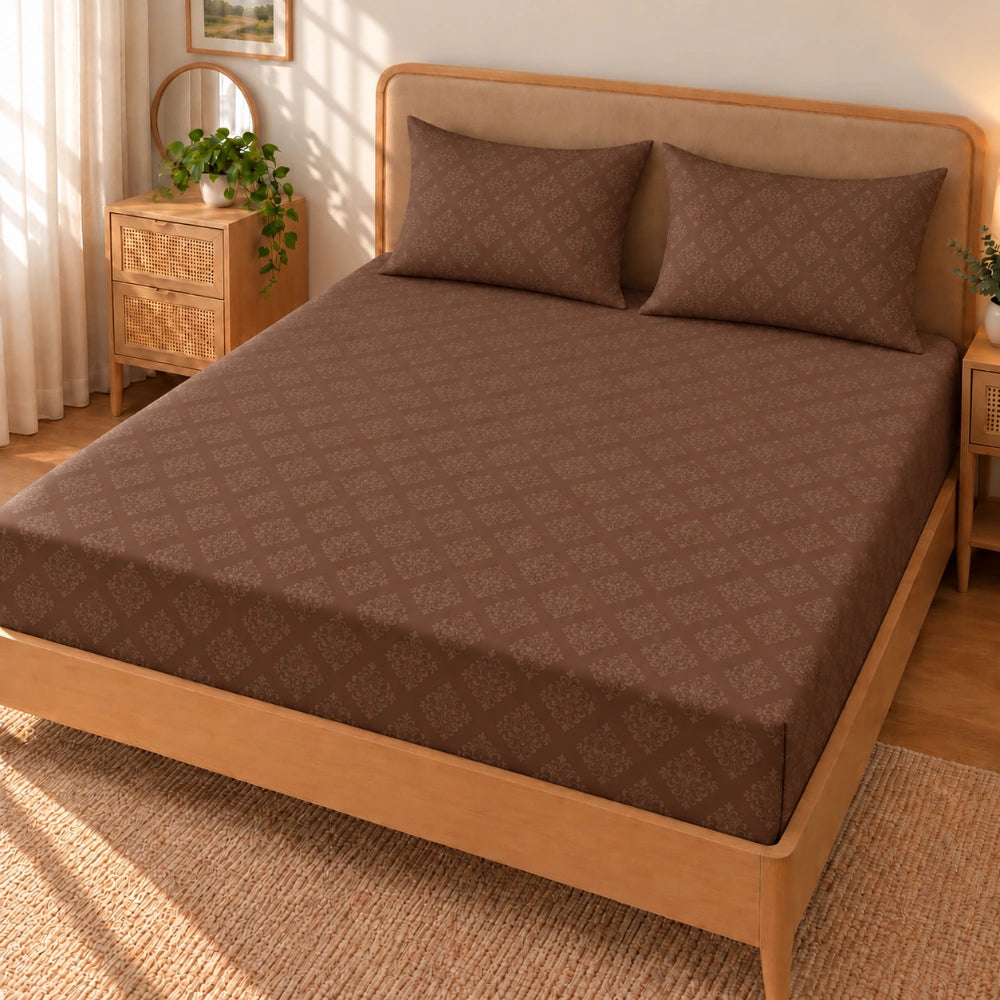 Regalia Coffee - Embossed - King Fitted Bedsheet (78×72 inches)