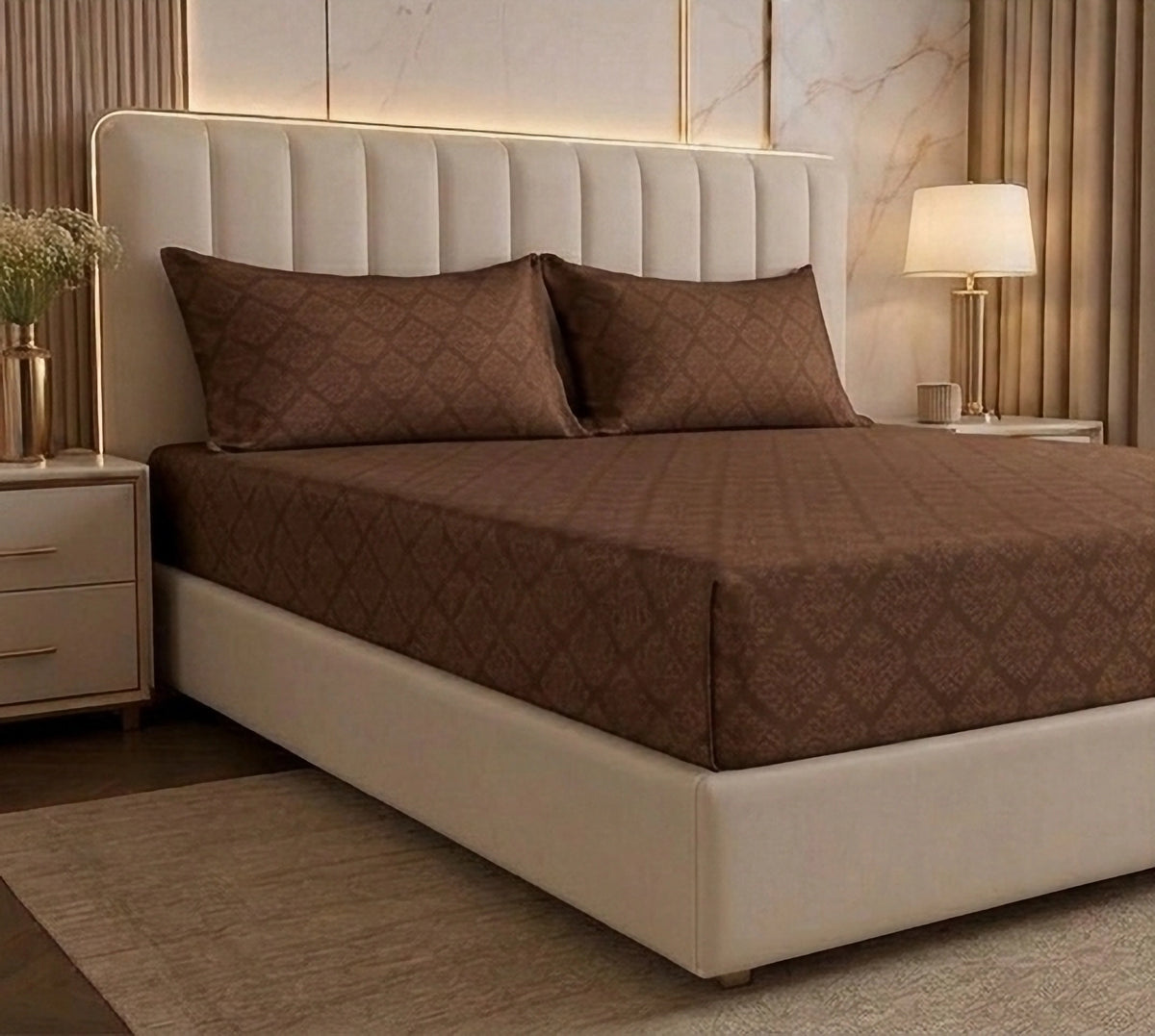 Regalia Coffee - Embossed - King Fitted Bedsheet (78×72 inches)