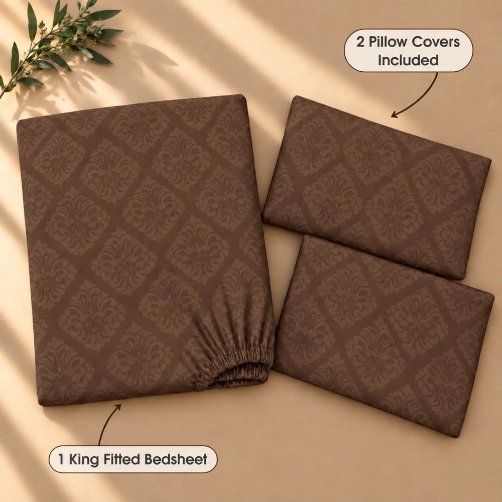 Regalia Coffee - Embossed - King Fitted Bedsheet (78×72 inches)