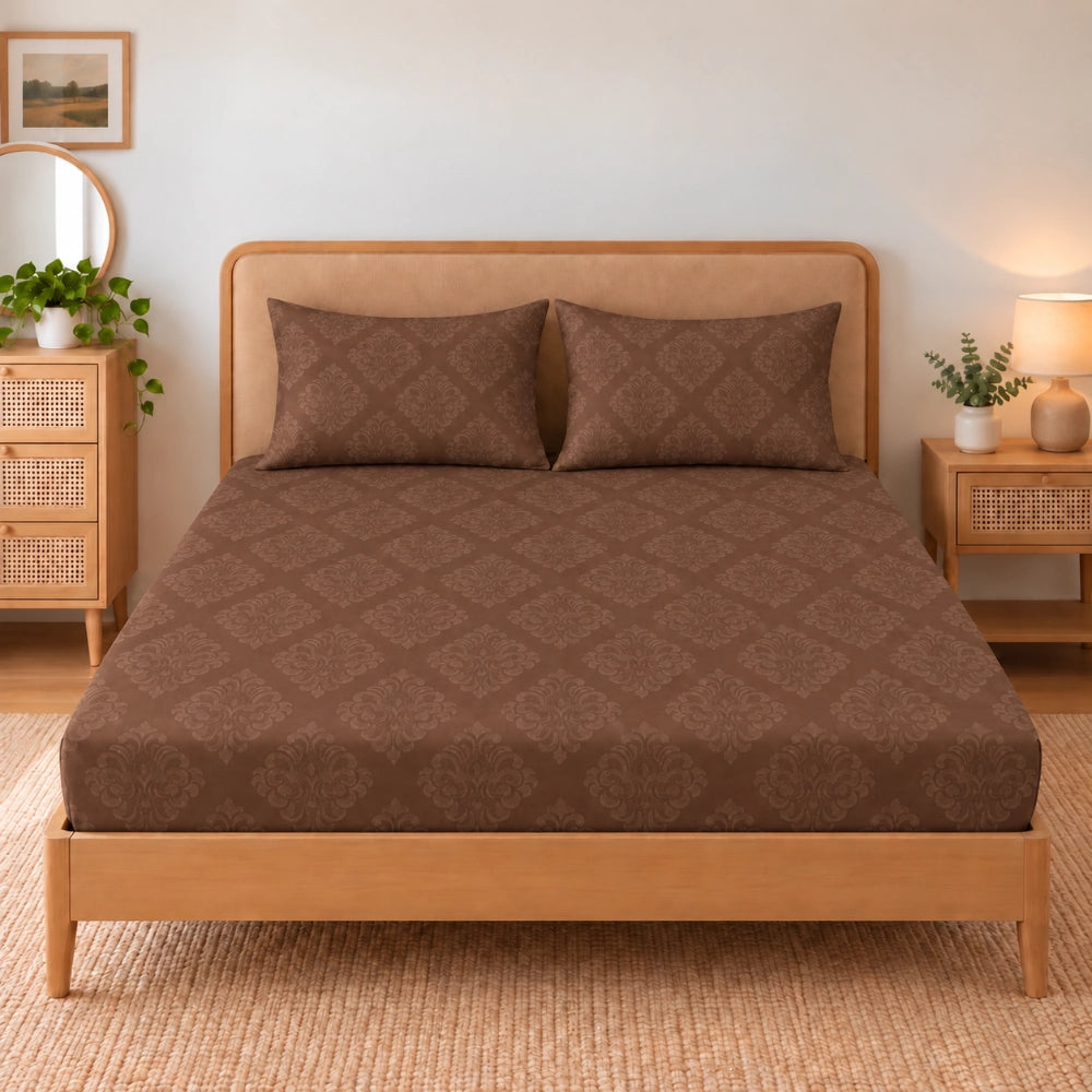 Regalia Coffee - Embossed - King Fitted Bedsheet (78×72 inches)