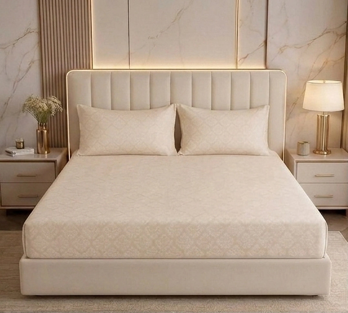 Regalia Cream - Embossed - King Fitted Bedsheet (78×72 inches)