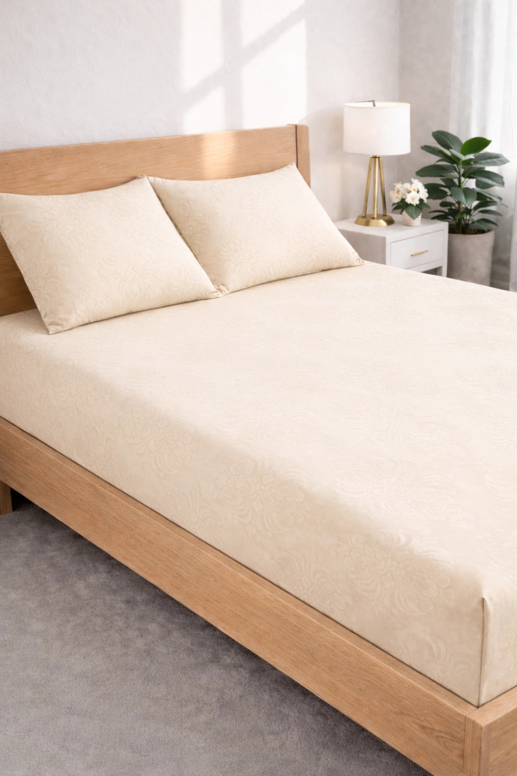 Regalia Cream - Embossed Flat King Size Bedsheet (108×108 inches)