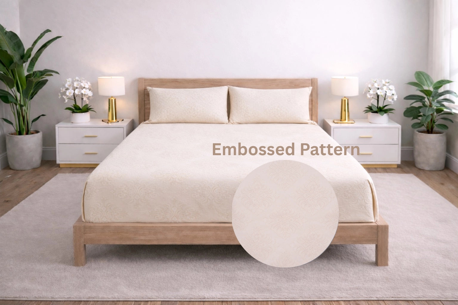 Regalia Cream - Embossed Flat King Size Bedsheet (108×108 inches)