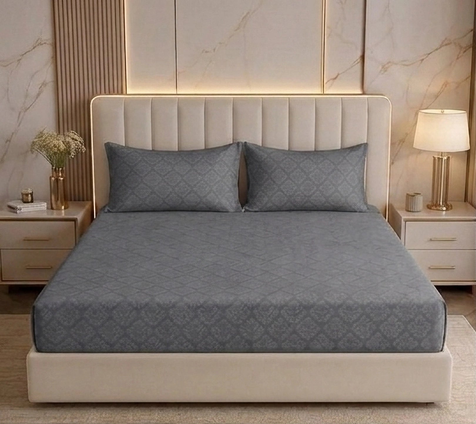 Regalia Grey - Embossed - King Fitted Bedsheet (78×72 inches)