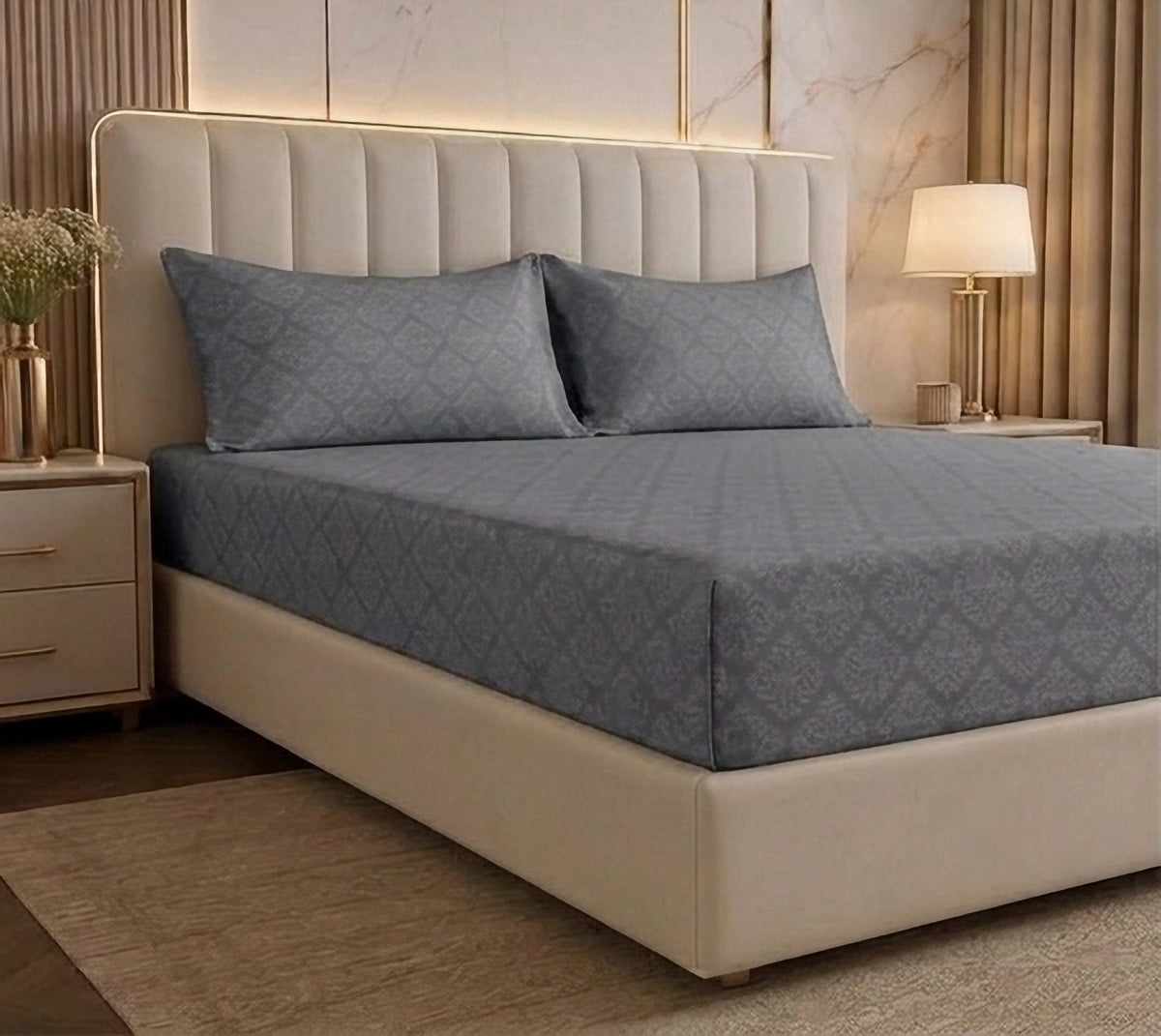 Regalia Grey - Embossed - King Fitted Bedsheet (78×72 inches)